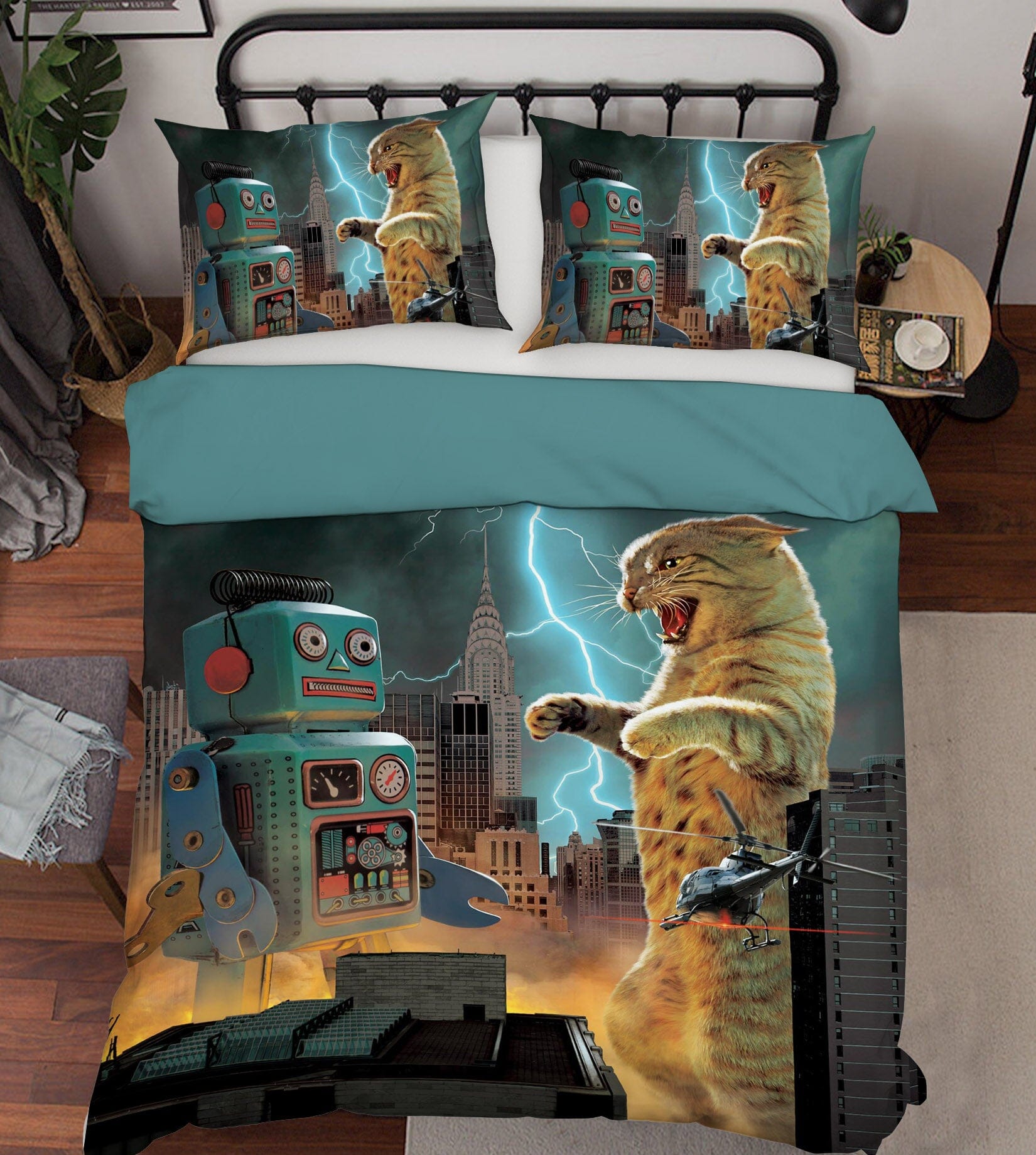 3D Catzilla Vs Robot Def 028 Bed Pillowcases Quilt Exclusive Designer Vincent Quiet Covers AJ Creativity Home