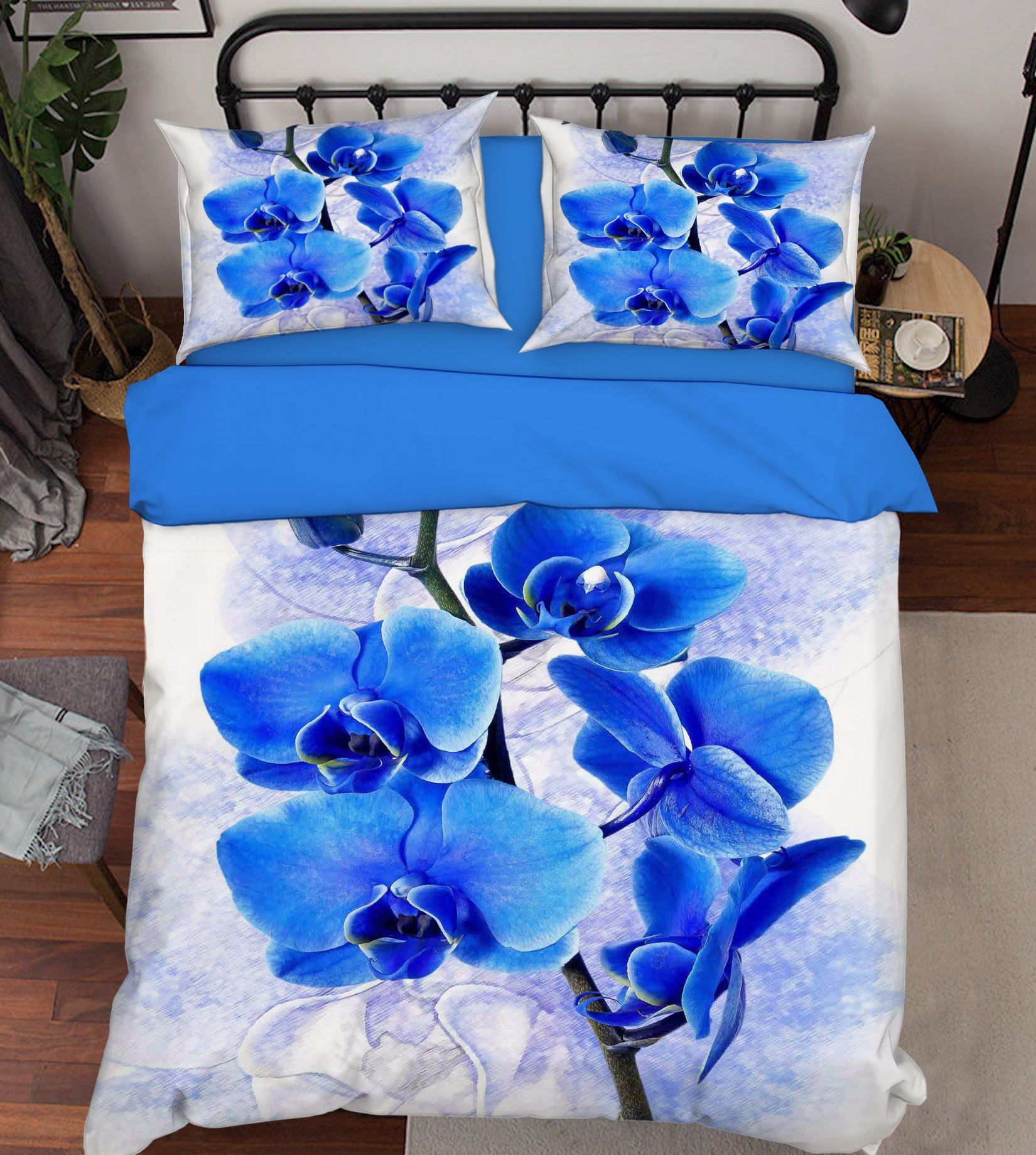 3D Blue Phalaenopsis 291 Bed Pillowcases Quilt Wallpaper AJ Wallpaper