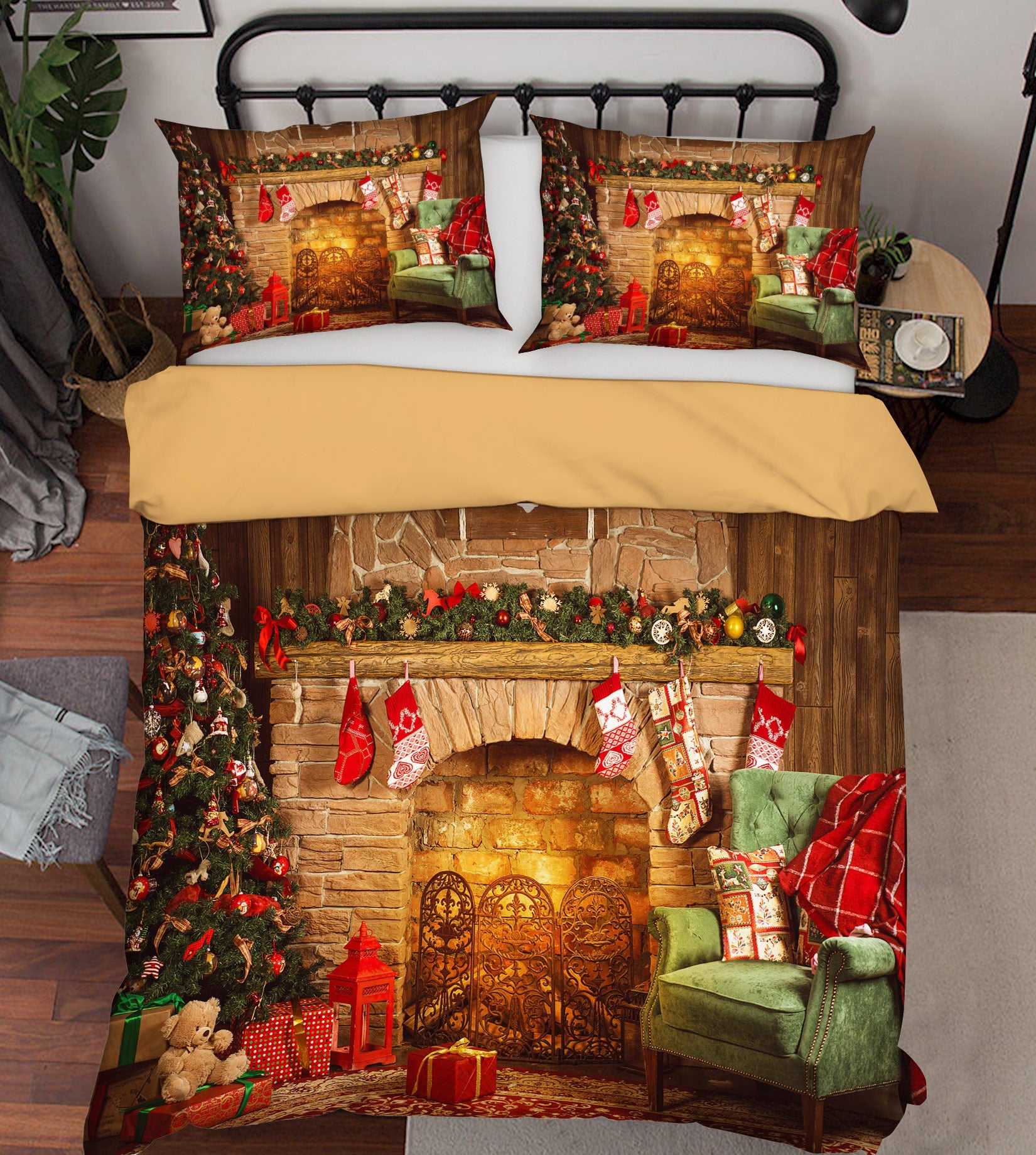 3D Fireplace Sock 50039 Christmas Quilt Duvet Cover Xmas Bed Pillowcases