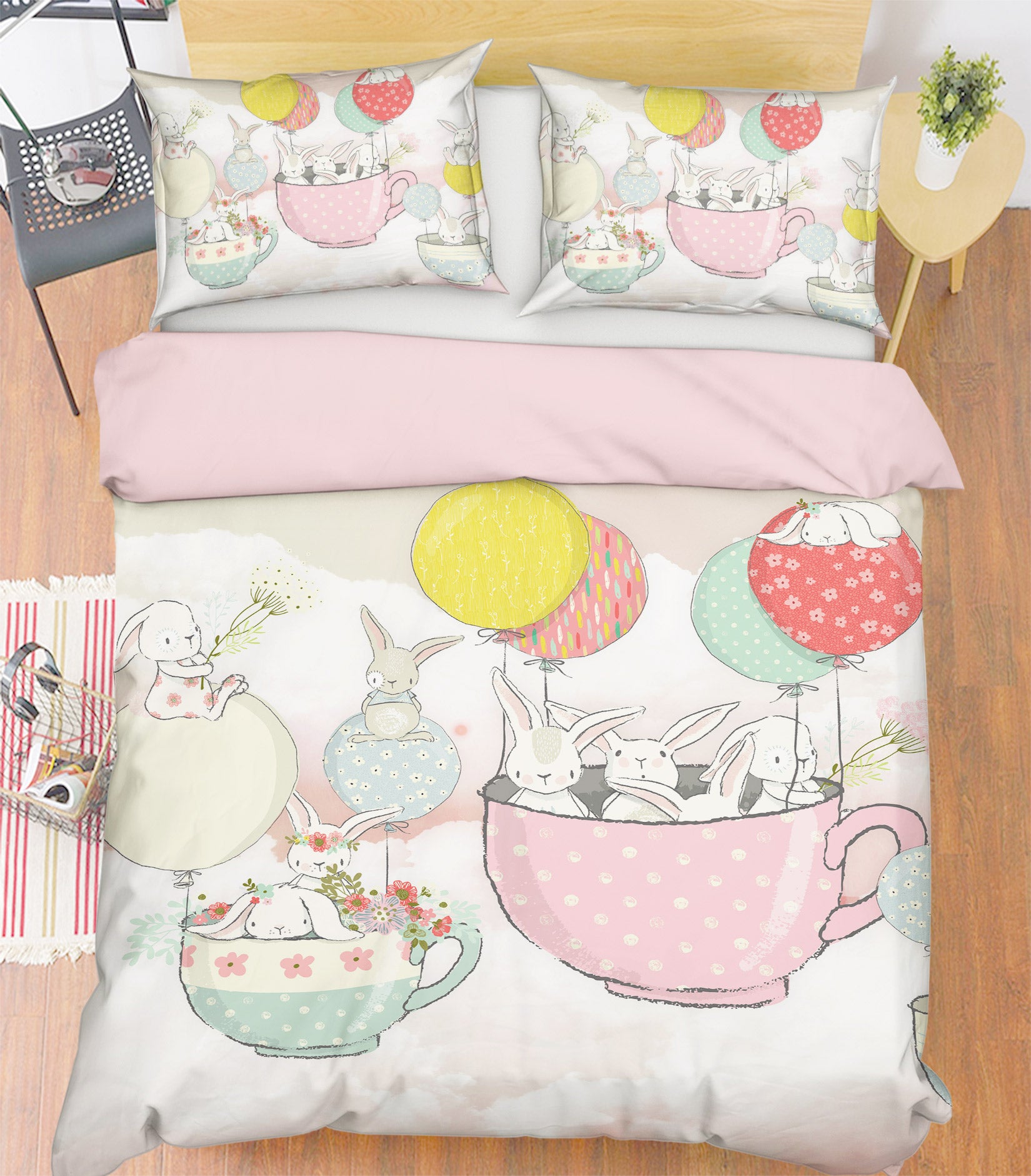3D Rabbit Teacup 13056 Bed Pillowcases Quilt