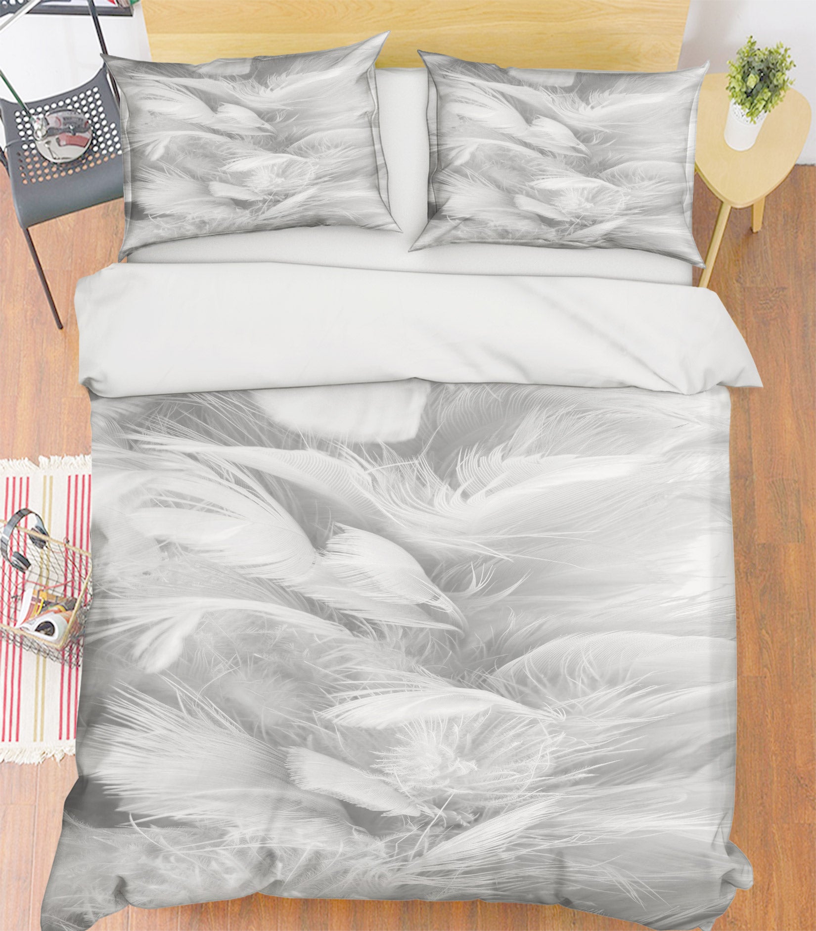 3D White Feather 60042 Bed Pillowcases Quilt