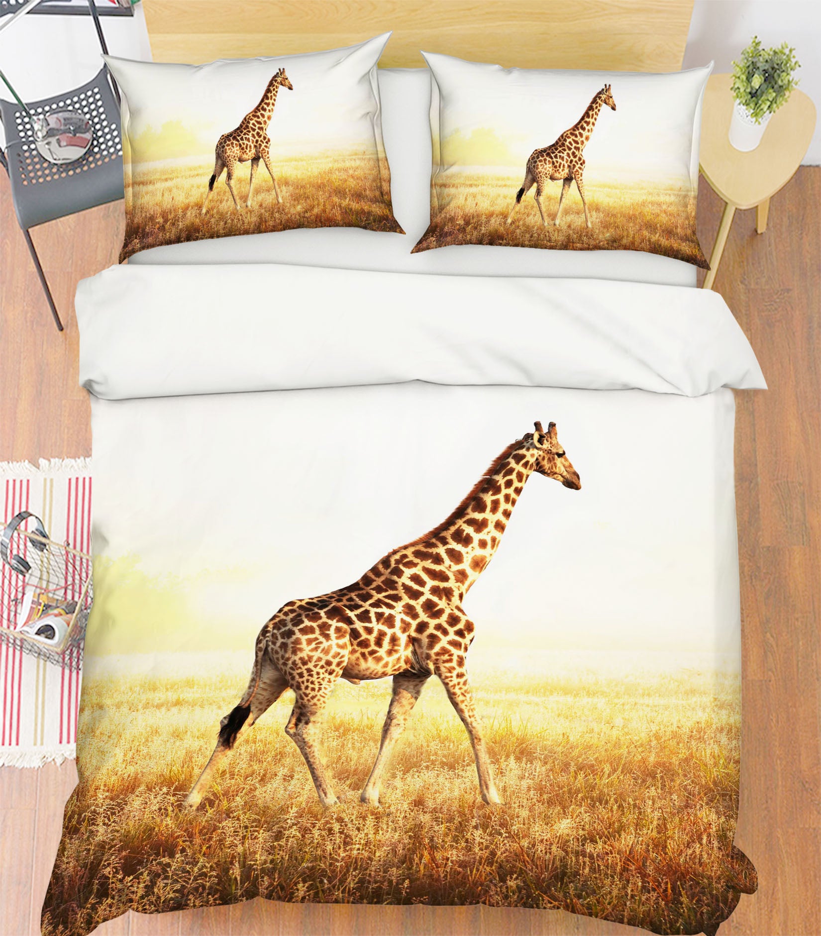 3D Giraffe Grassland 132 Bed Pillowcases Quilt