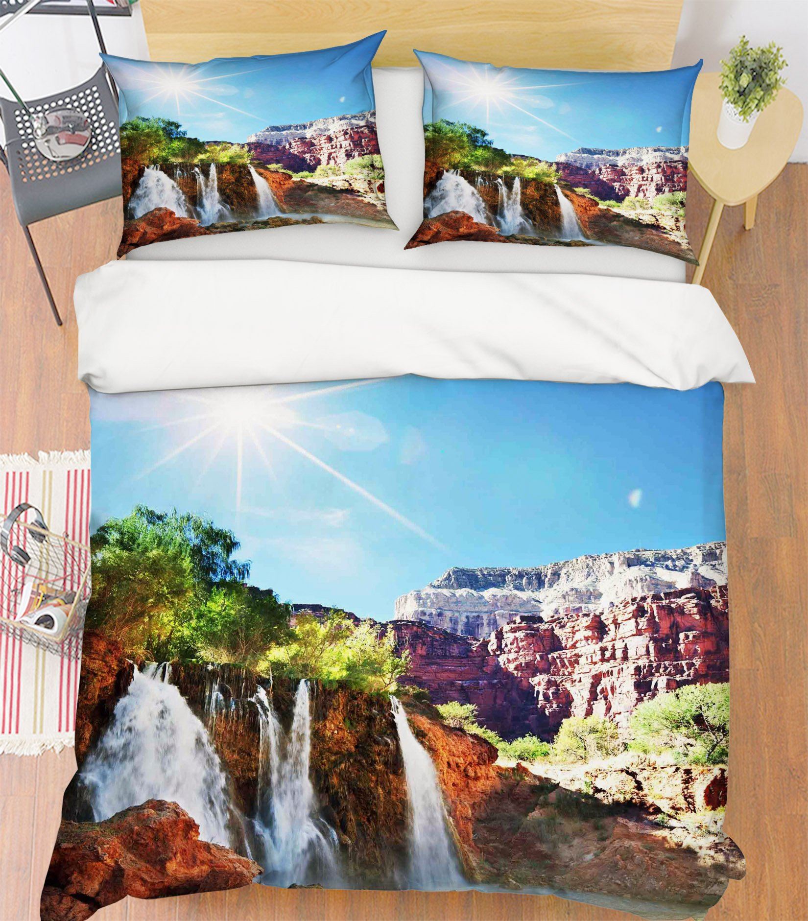 3D Sunshine Waterfall 102 Bed Pillowcases Quilt Wallpaper AJ Wallpaper