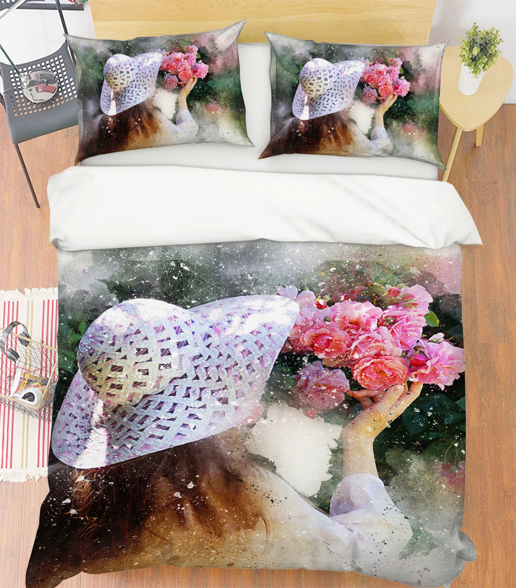 3D Hat Girl Flowers 19171 Bed Pillowcases Quilt