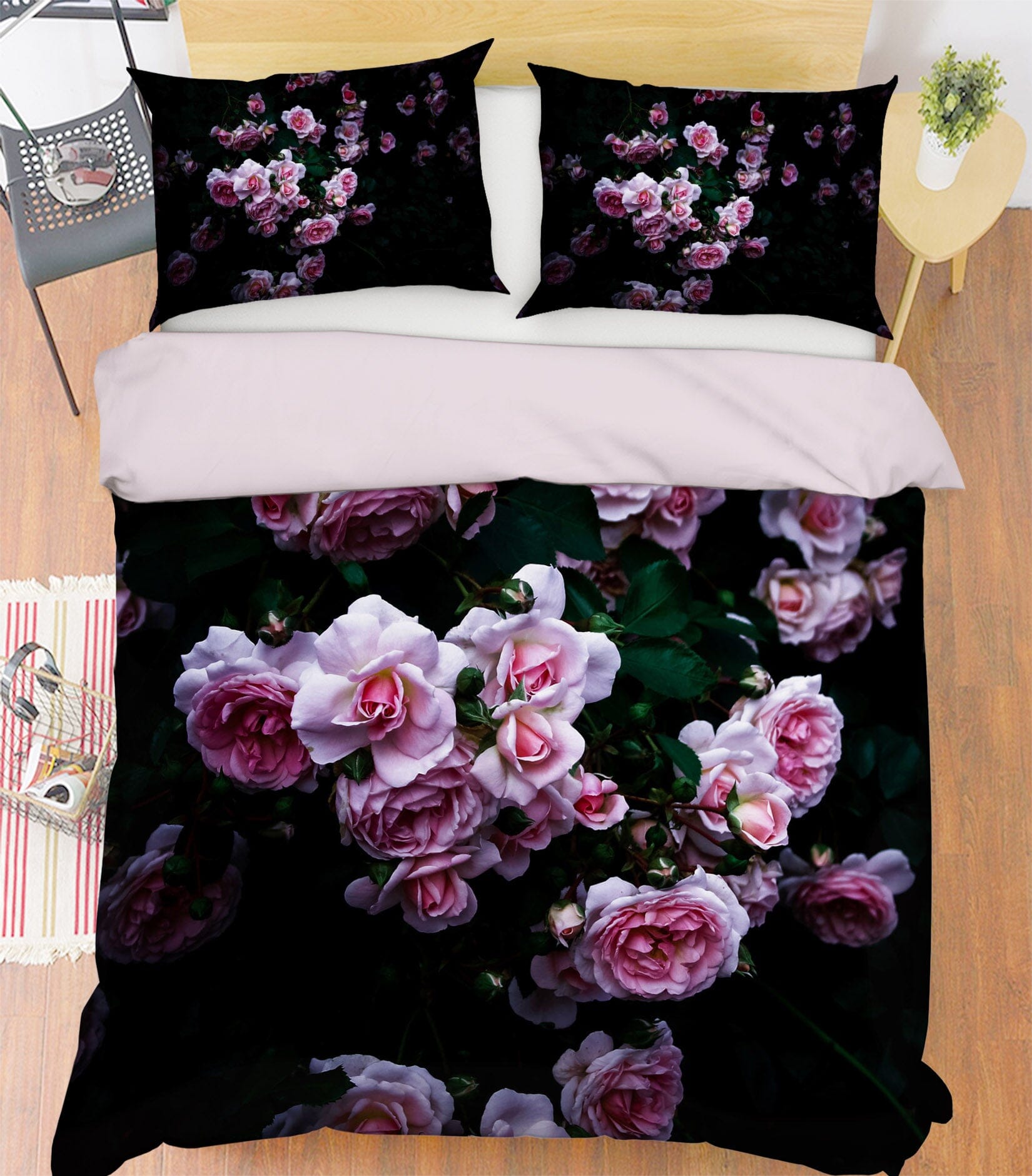 3D Pink Rose 2002 Noirblanc777 Bedding Bed Pillowcases Quilt Quiet Covers AJ Creativity Home
