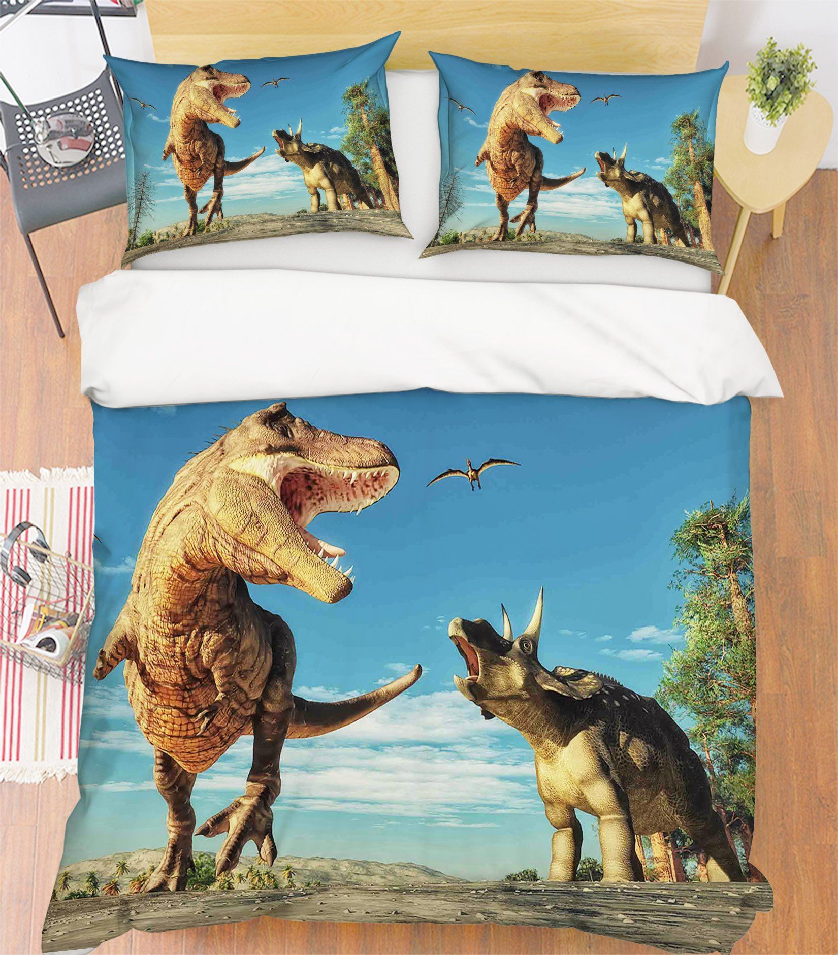 3D Tyrannosaurus Ceratopsia 095 Bed Pillowcases Quilt Wallpaper AJ Wallpaper