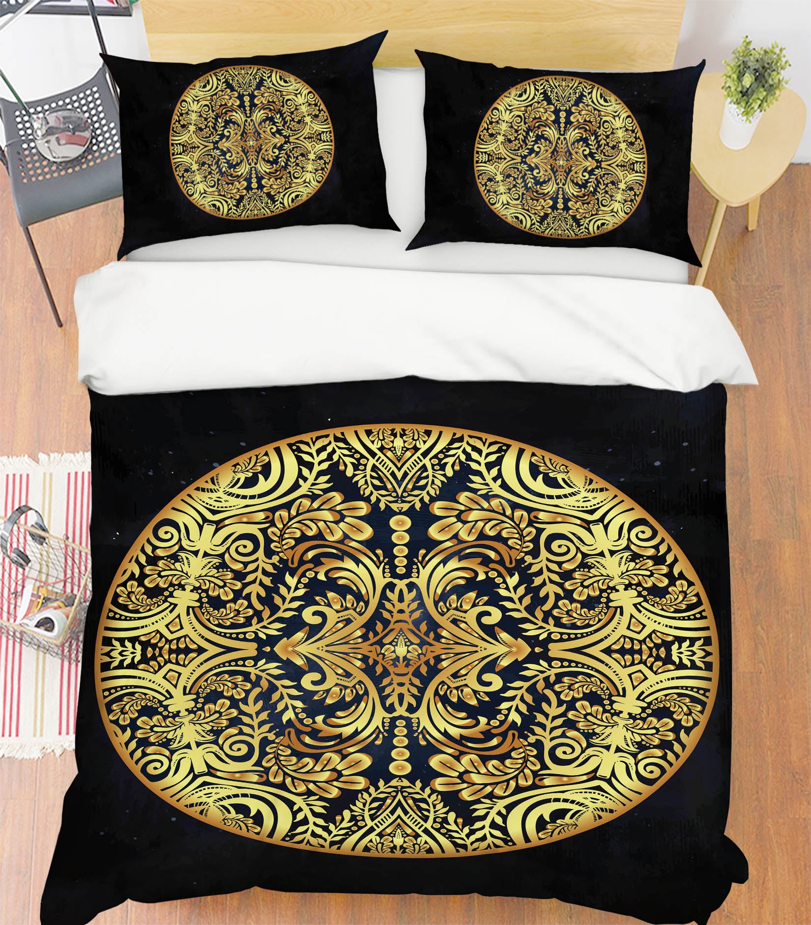 3D Golden Circle Pattern 59030 Bed Pillowcases Quilt