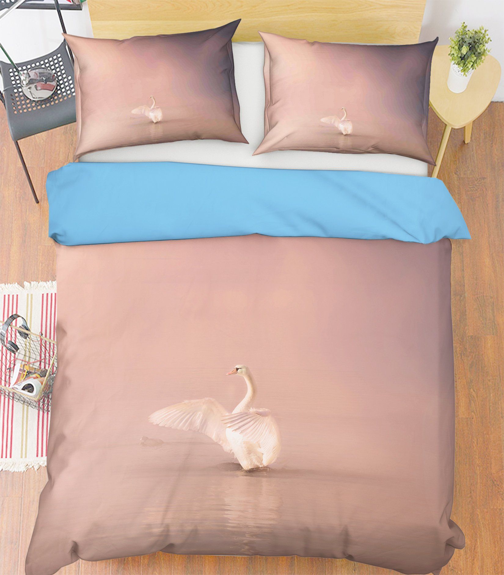 3D Swan 2003 Bed Pillowcases Quilt Quiet Covers AJ Creativity Home