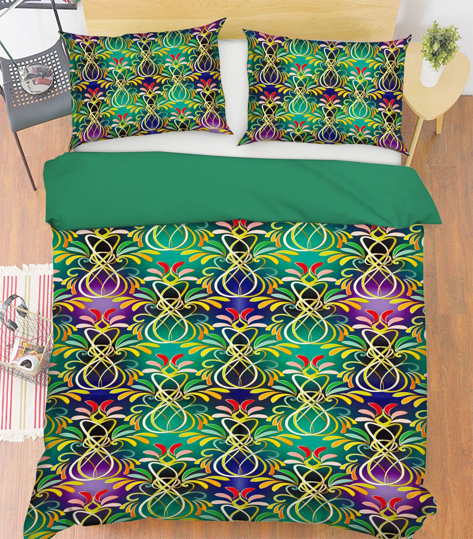 3D Green Pattern 14061 Bed Pillowcases Quilt