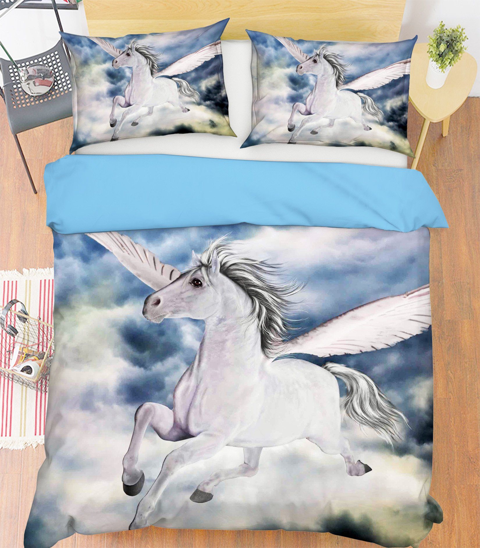3D White Clouds Fly Unicorn 037 Bed Pillowcases Quilt Wallpaper AJ Wallpaper