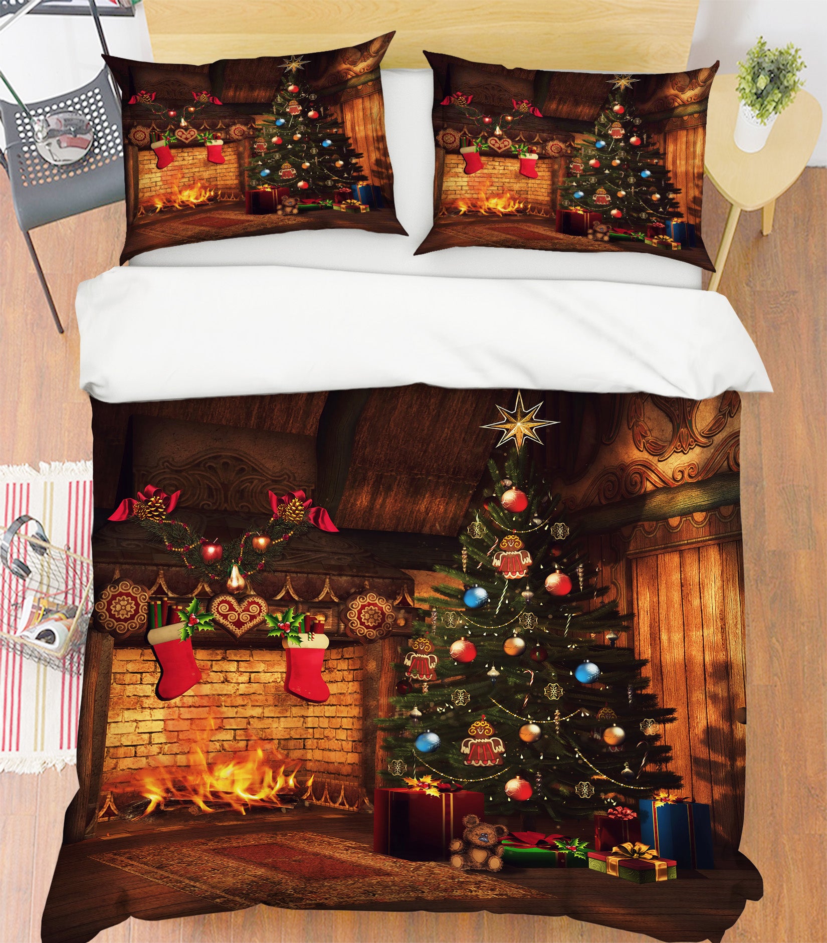 3D Fireplace Tree 51092 Christmas Quilt Duvet Cover Xmas Bed Pillowcases