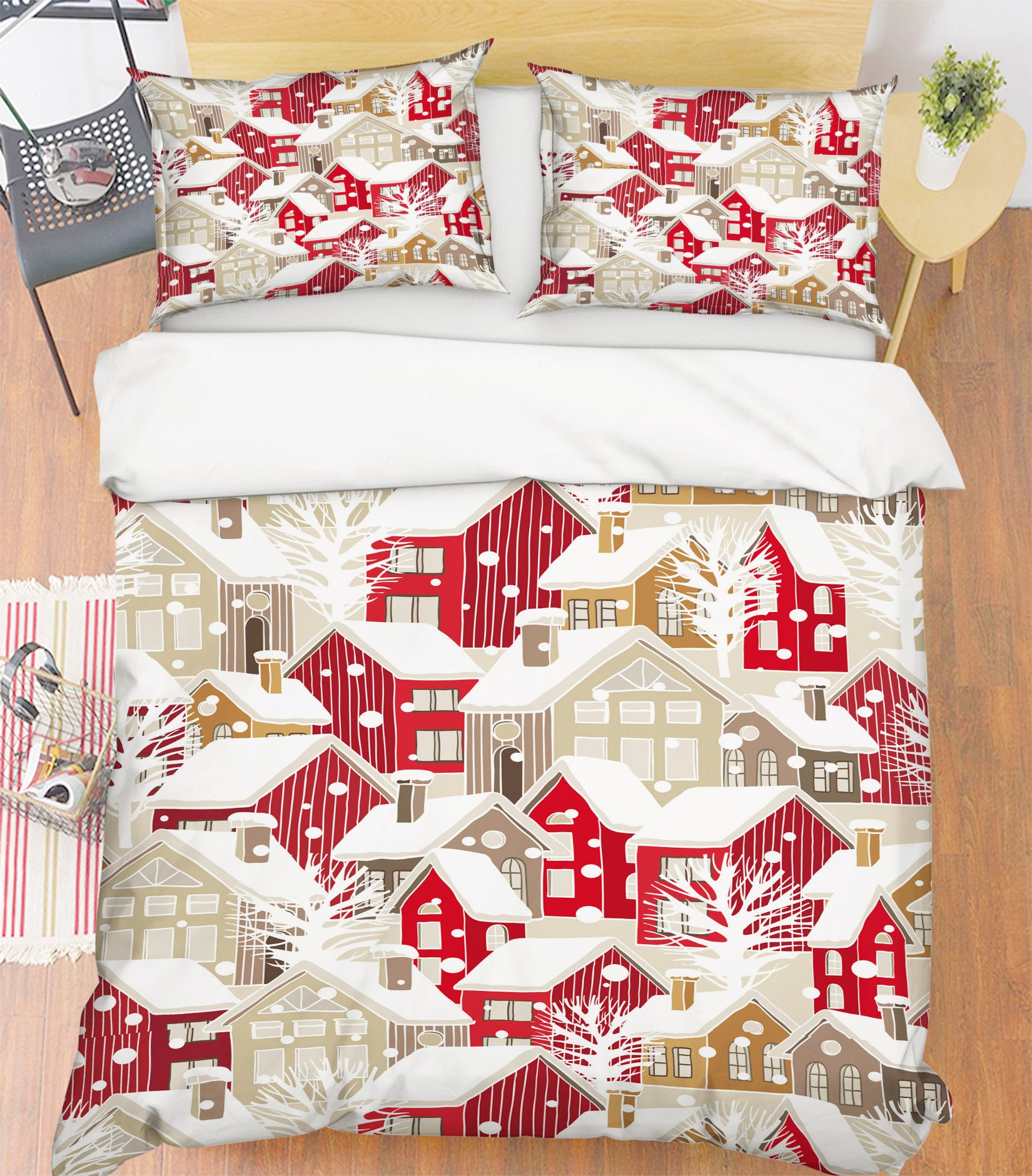 3D Red Snow House 51123 Christmas Quilt Duvet Cover Xmas Bed Pillowcases