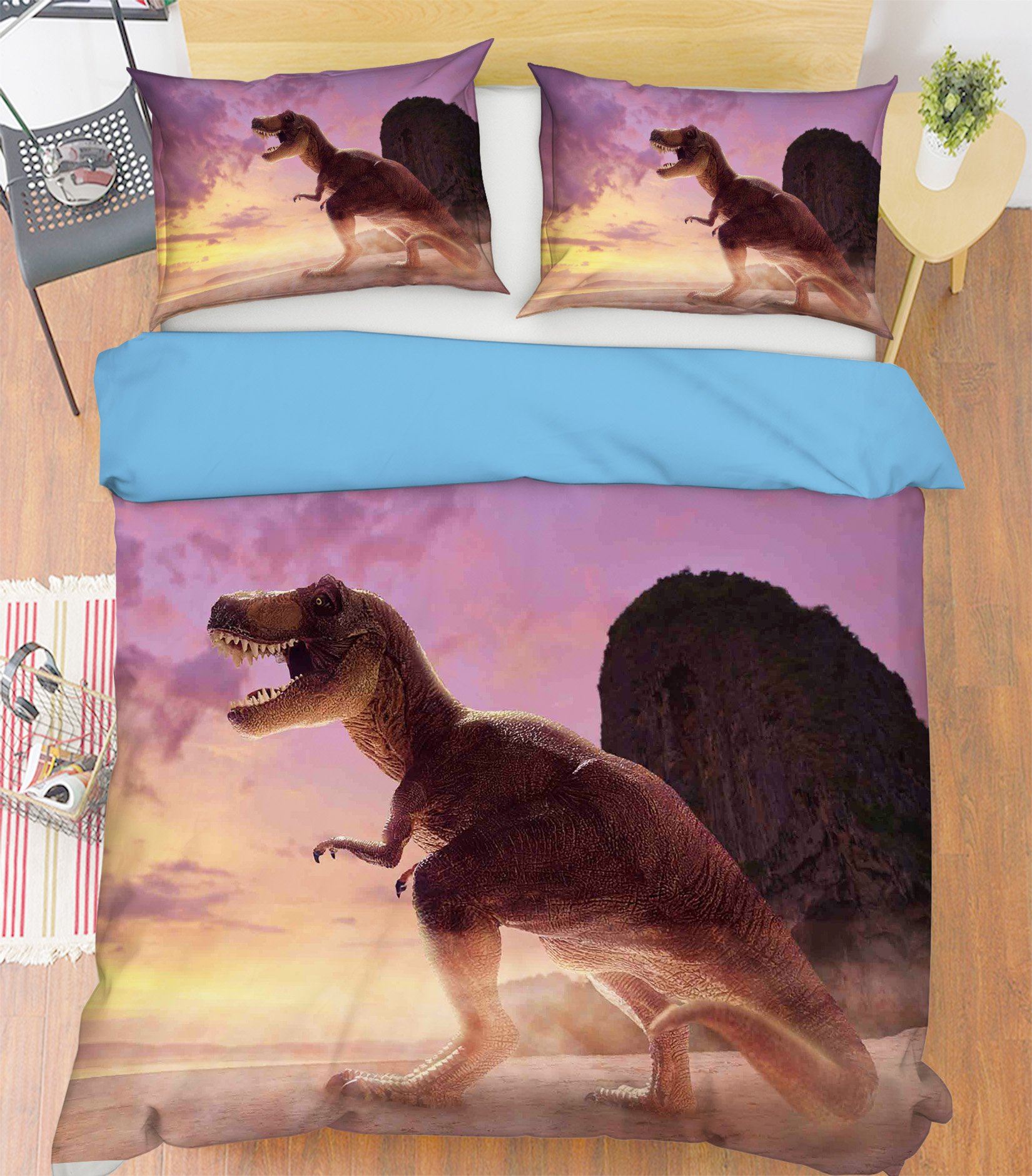 3D Tyrannosaurus Cliff 083 Bed Pillowcases Quilt Wallpaper AJ Wallpaper