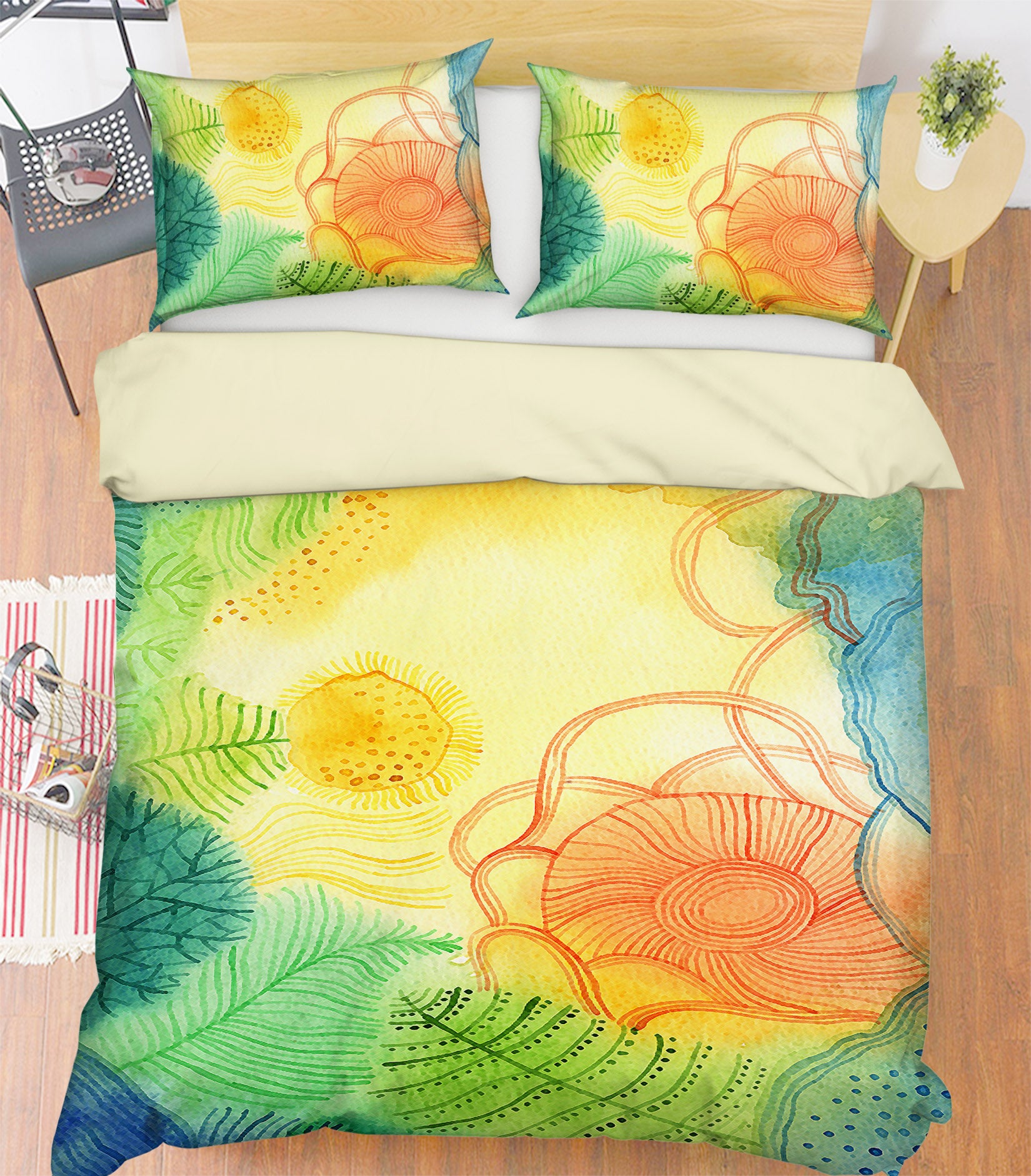 3D Orange Flower Leaves 12122 Bed Pillowcases Quilt