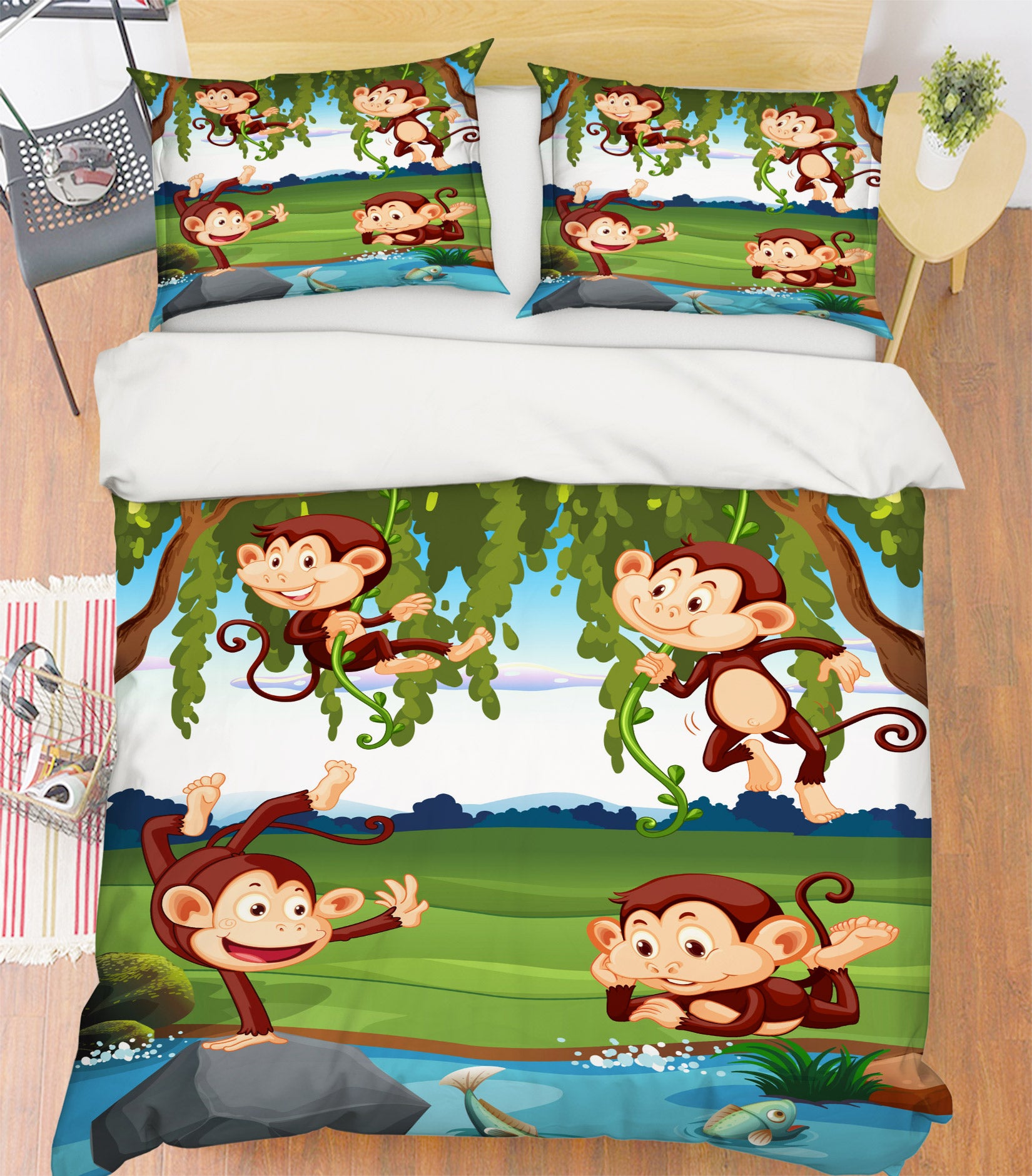 3D Four Monkeys 60058 Bed Pillowcases Quilt
