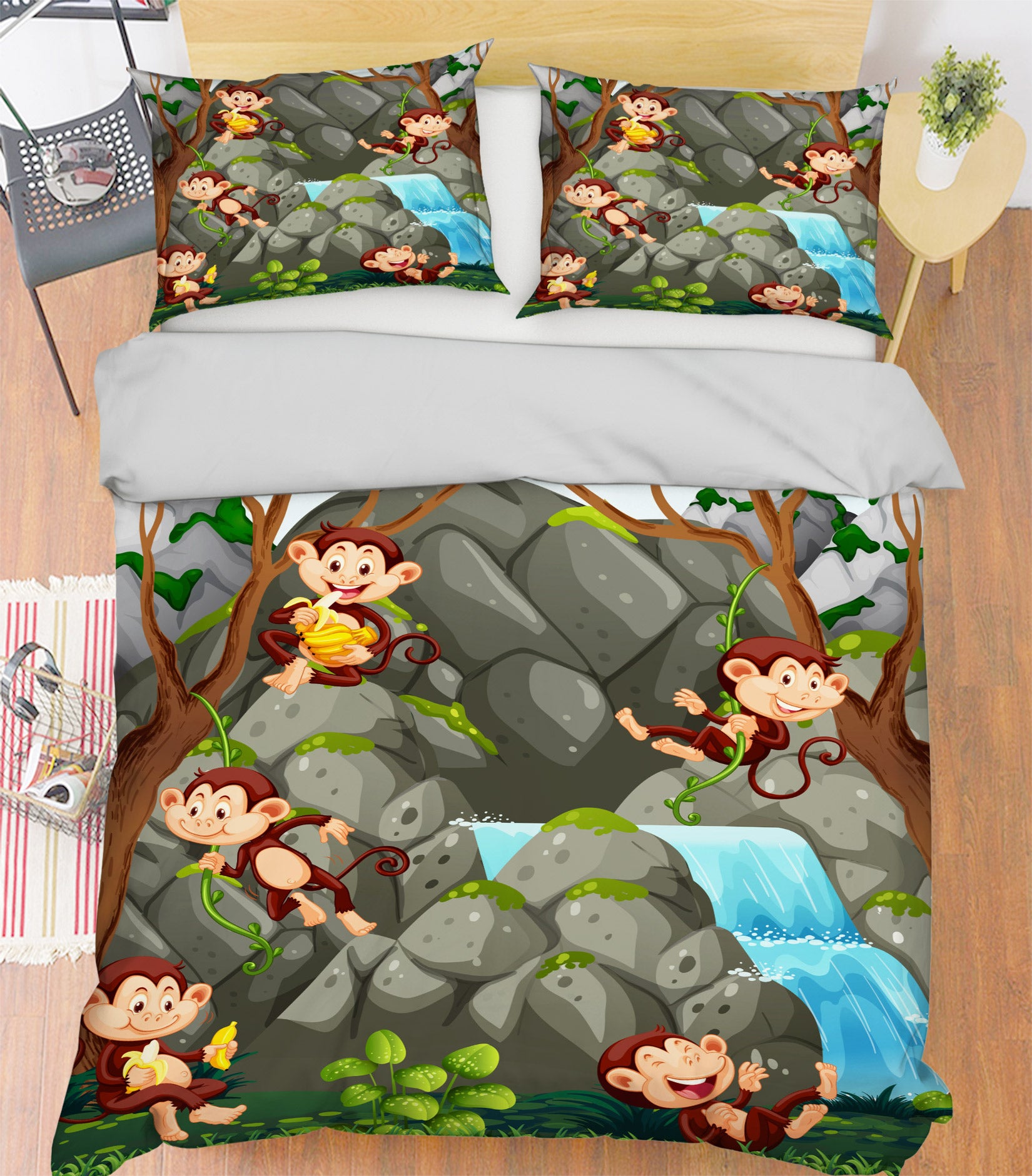 3D Stone Monkey 60059 Bed Pillowcases Quilt