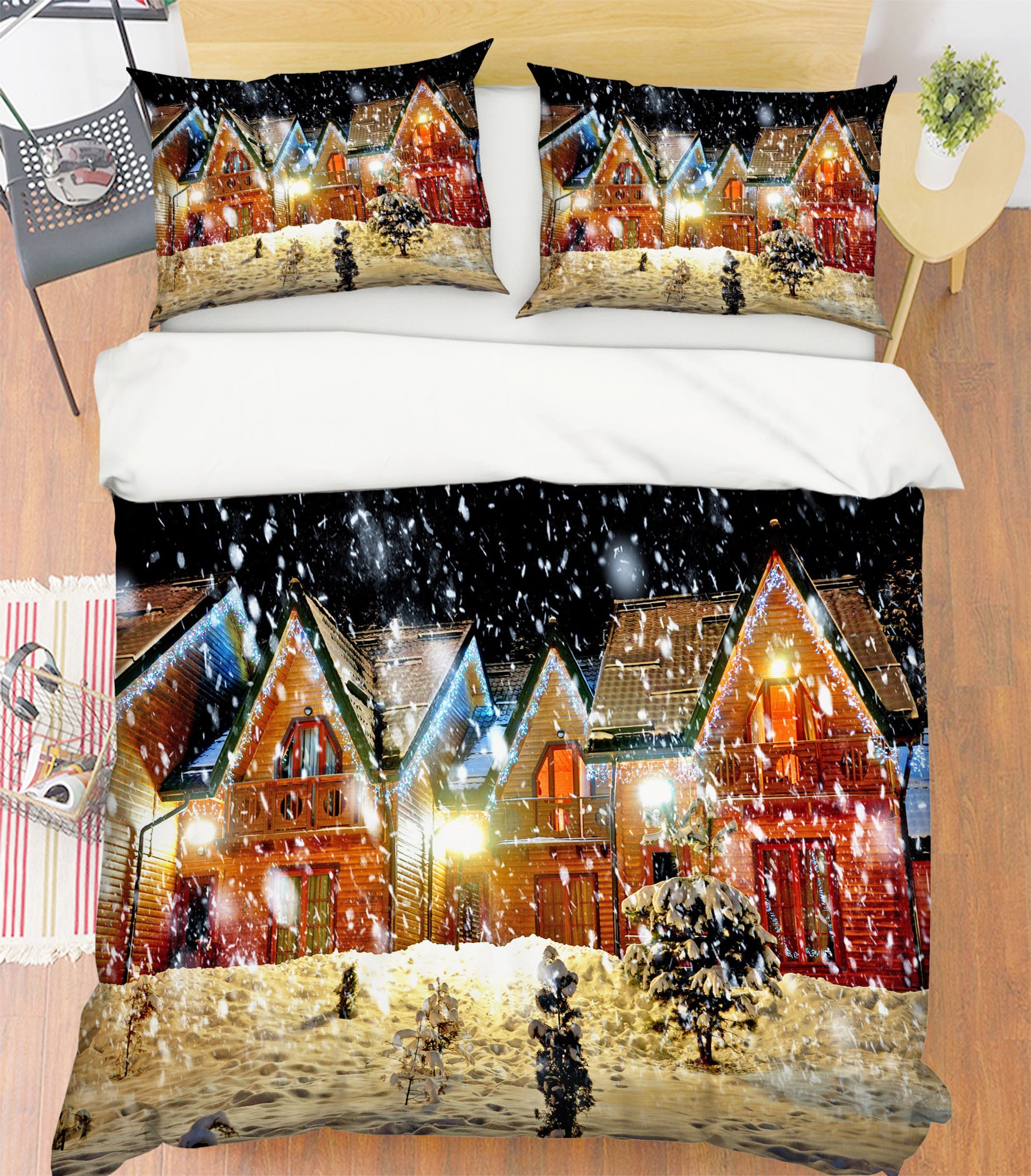 3D Snow House 51070 Christmas Quilt Duvet Cover Xmas Bed Pillowcases