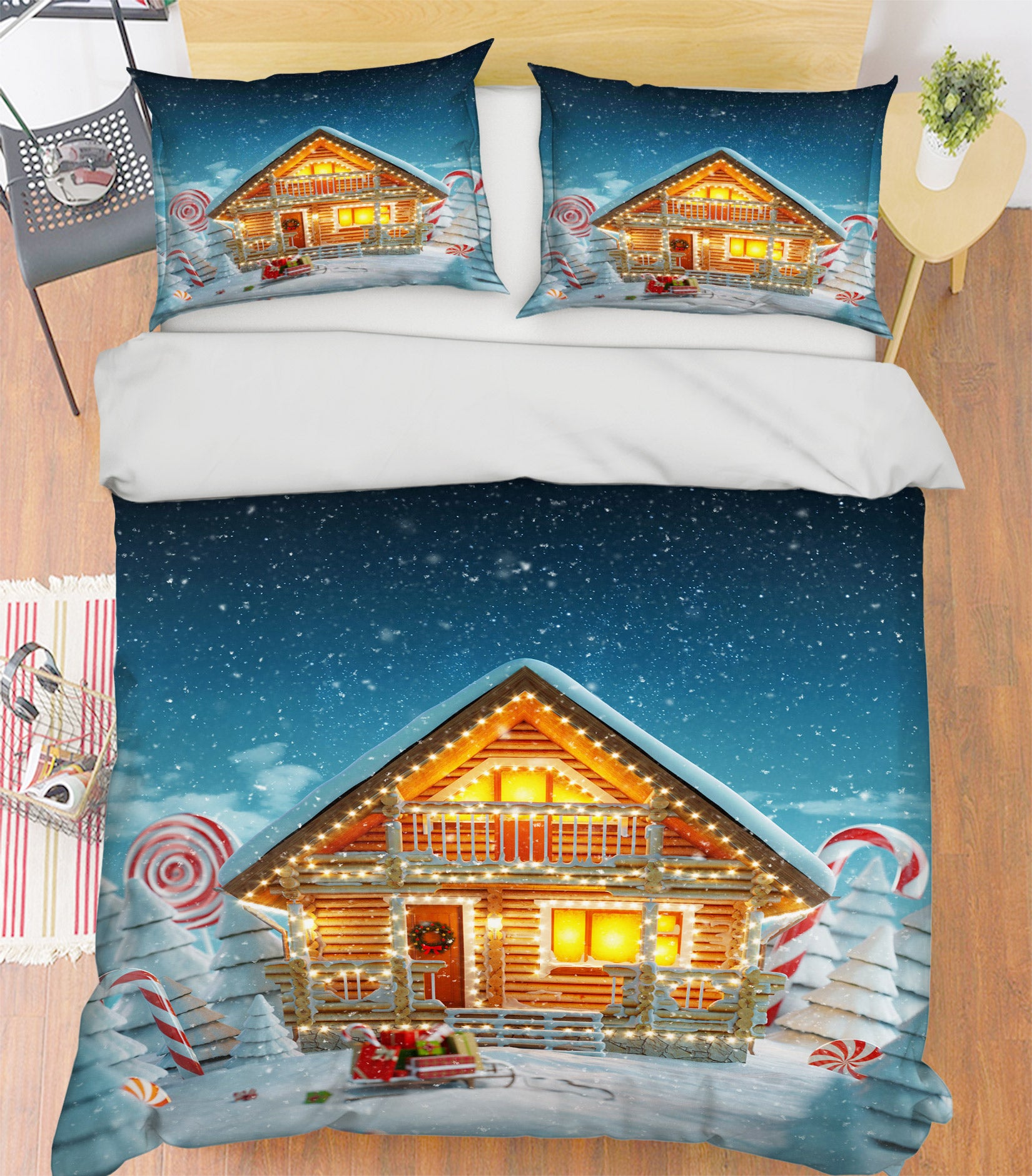 3D Snow House 50050 Christmas Quilt Duvet Cover Xmas Bed Pillowcases
