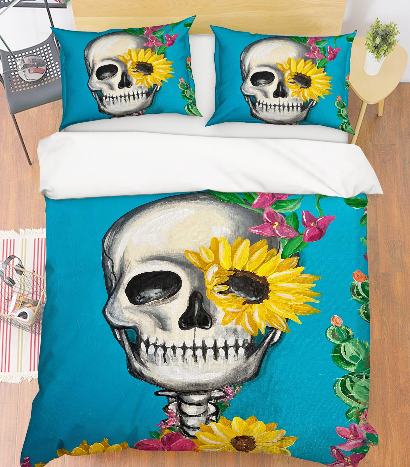 3D Skull Sunflower 3039 Jacqueline Reynoso Bedding Bed Pillowcases Quilt Cover Duvet Cover