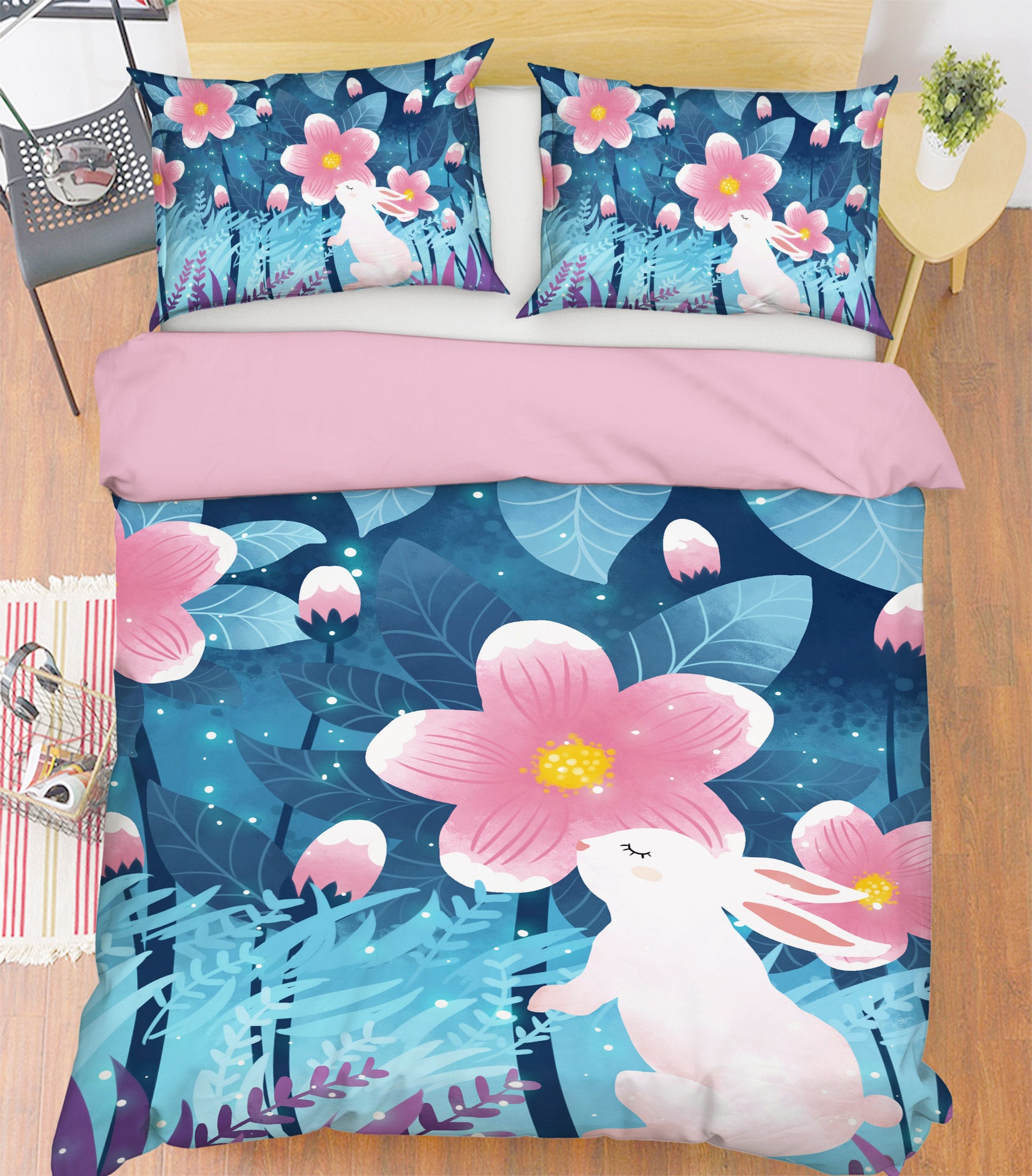 3D Flowers Rabbit 12004 Bed Pillowcases Quilt