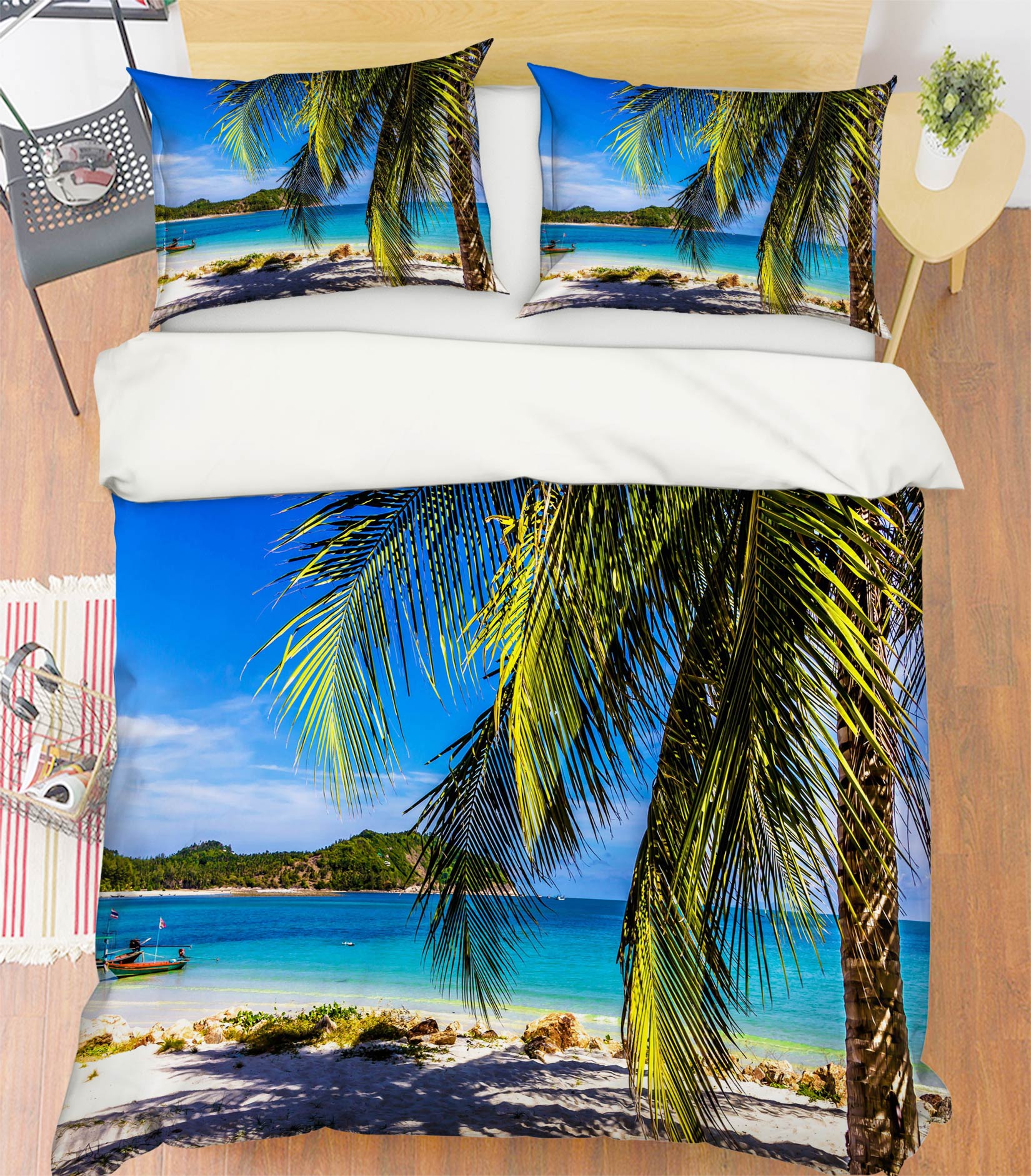 3D Beach Coconut Tree 59202 Bed Pillowcases Quilt