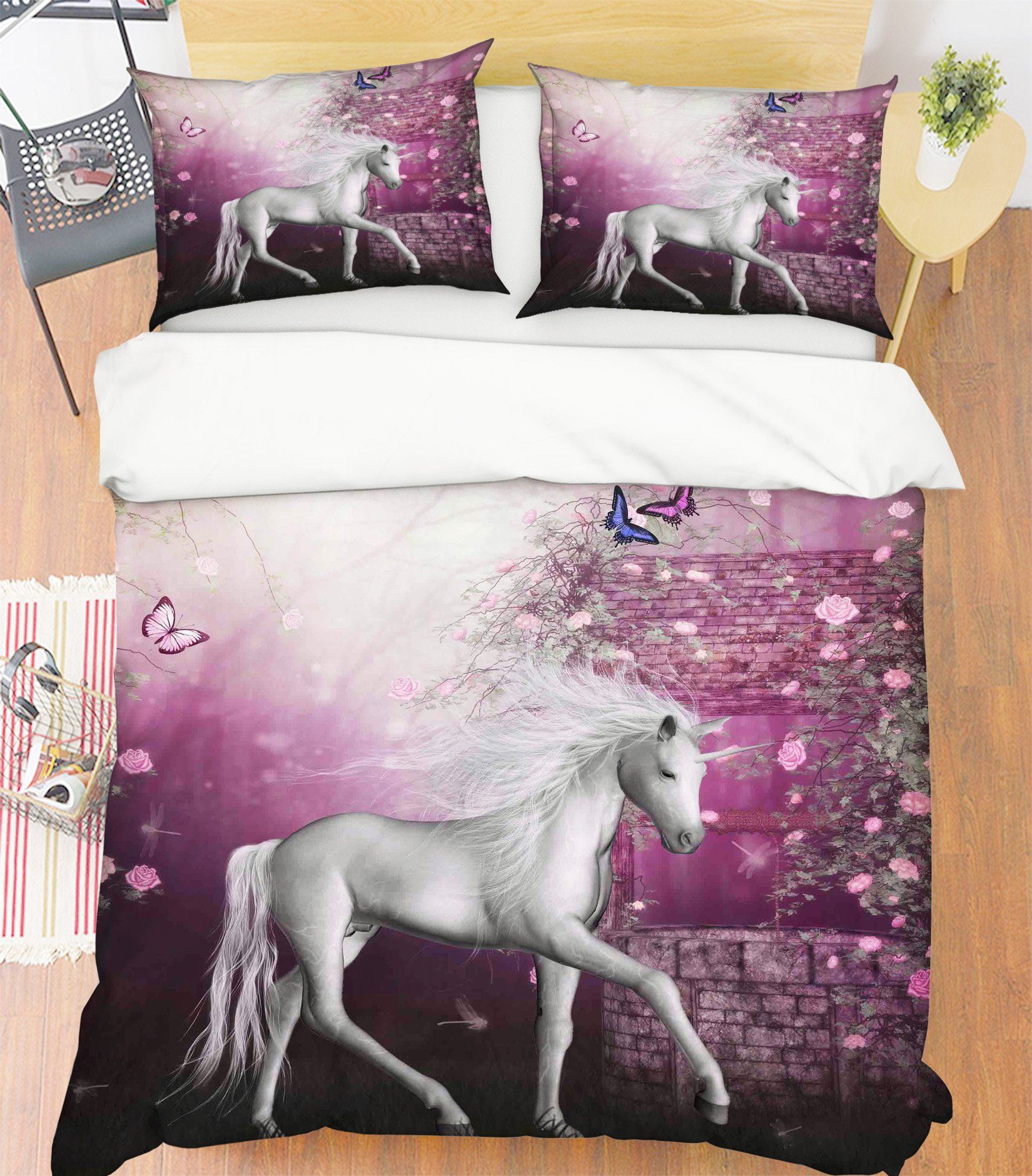 3D Flower Butterfly Unicorn 023 Bed Pillowcases Quilt Wallpaper AJ Wallpaper