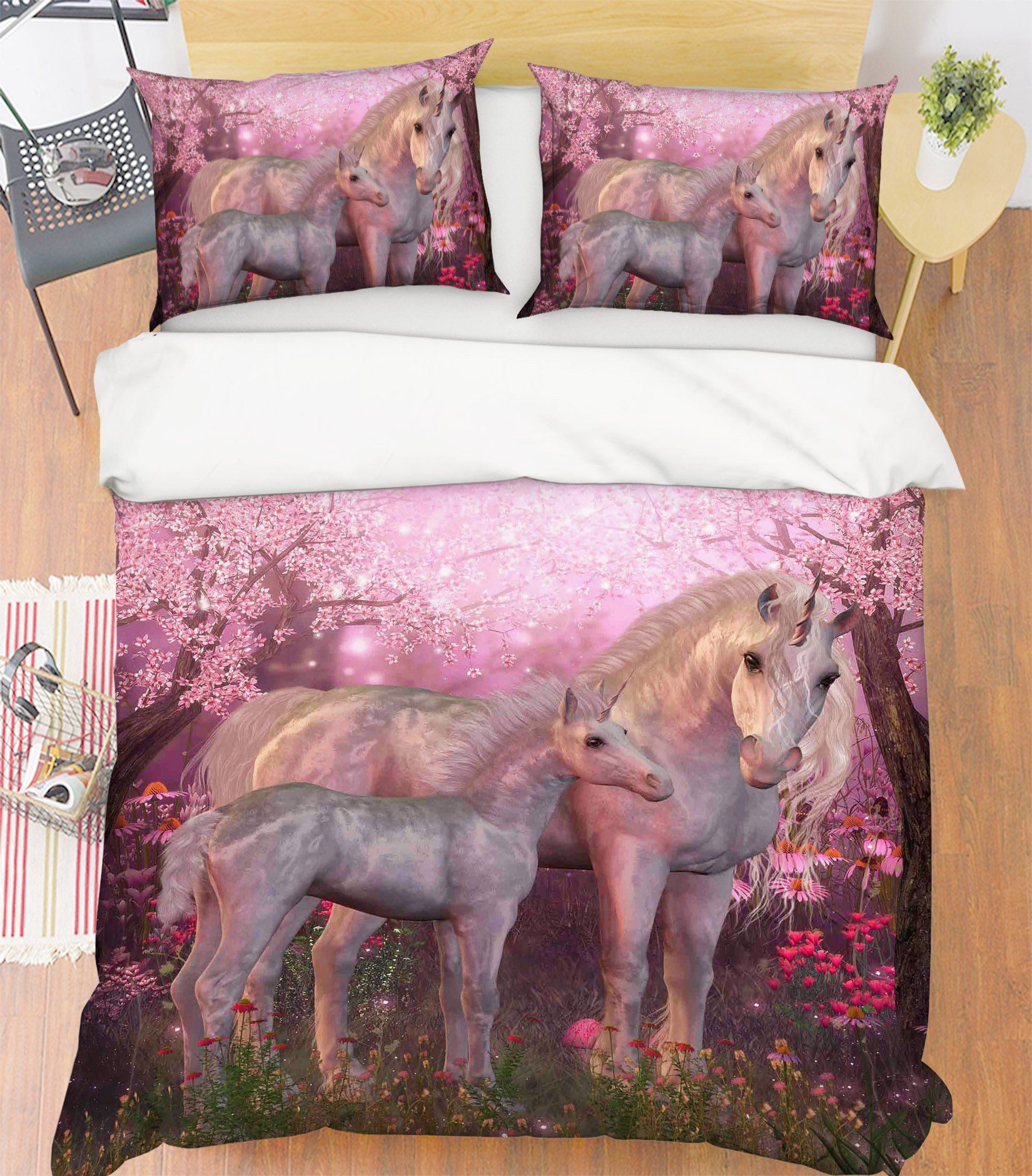 3D Peach Flower Forest Unicorn 059 Bed Pillowcases Quilt Wallpaper AJ Wallpaper