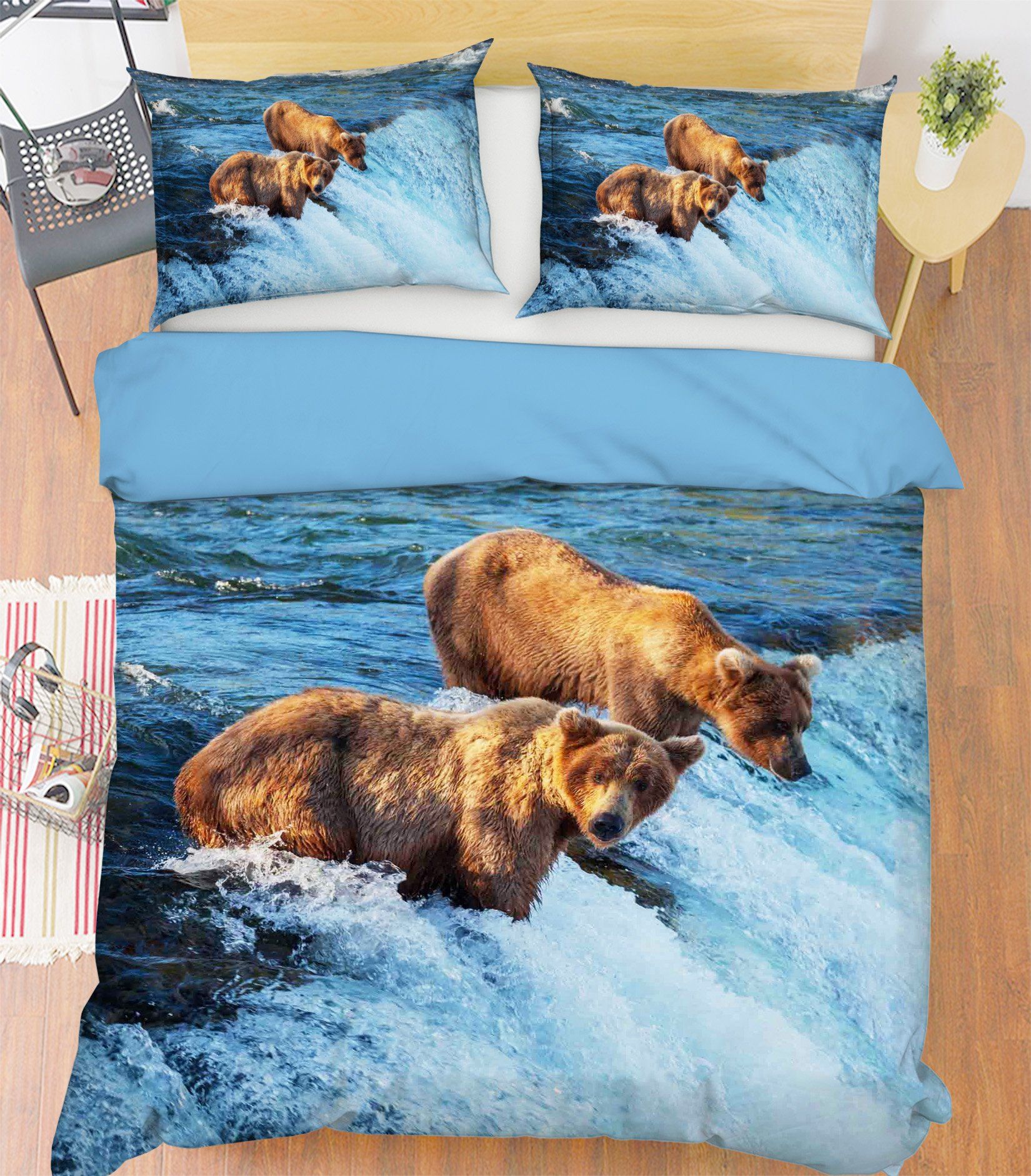 3D Waterfall Bear 124 Bed Pillowcases Quilt Wallpaper AJ Wallpaper