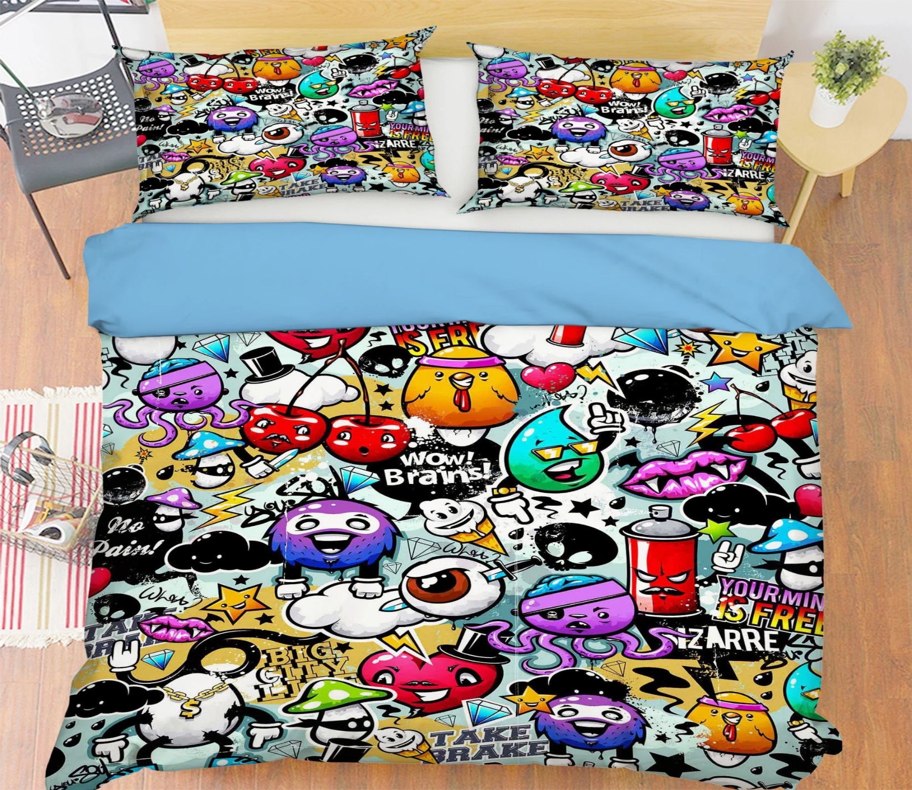 3D Graffiti Cartoon 221 Bed Pillowcases Quilt Wallpaper AJ Wallpaper