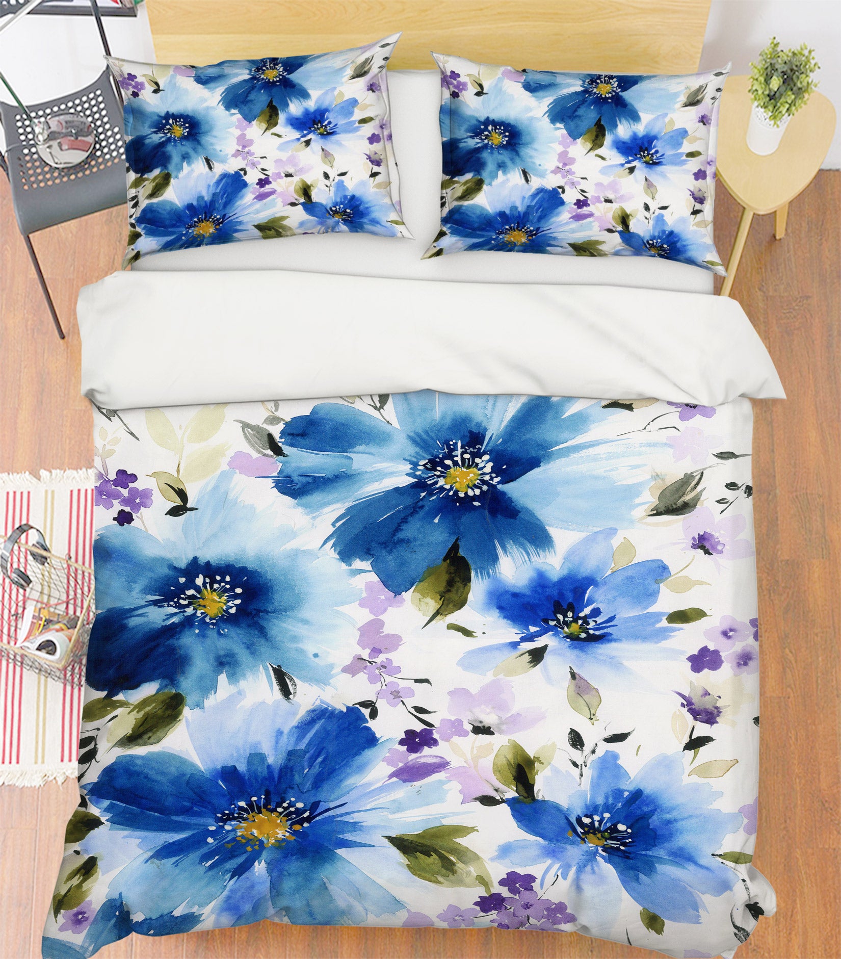 3D Blue Flowers 16085 Bed Pillowcases Quilt