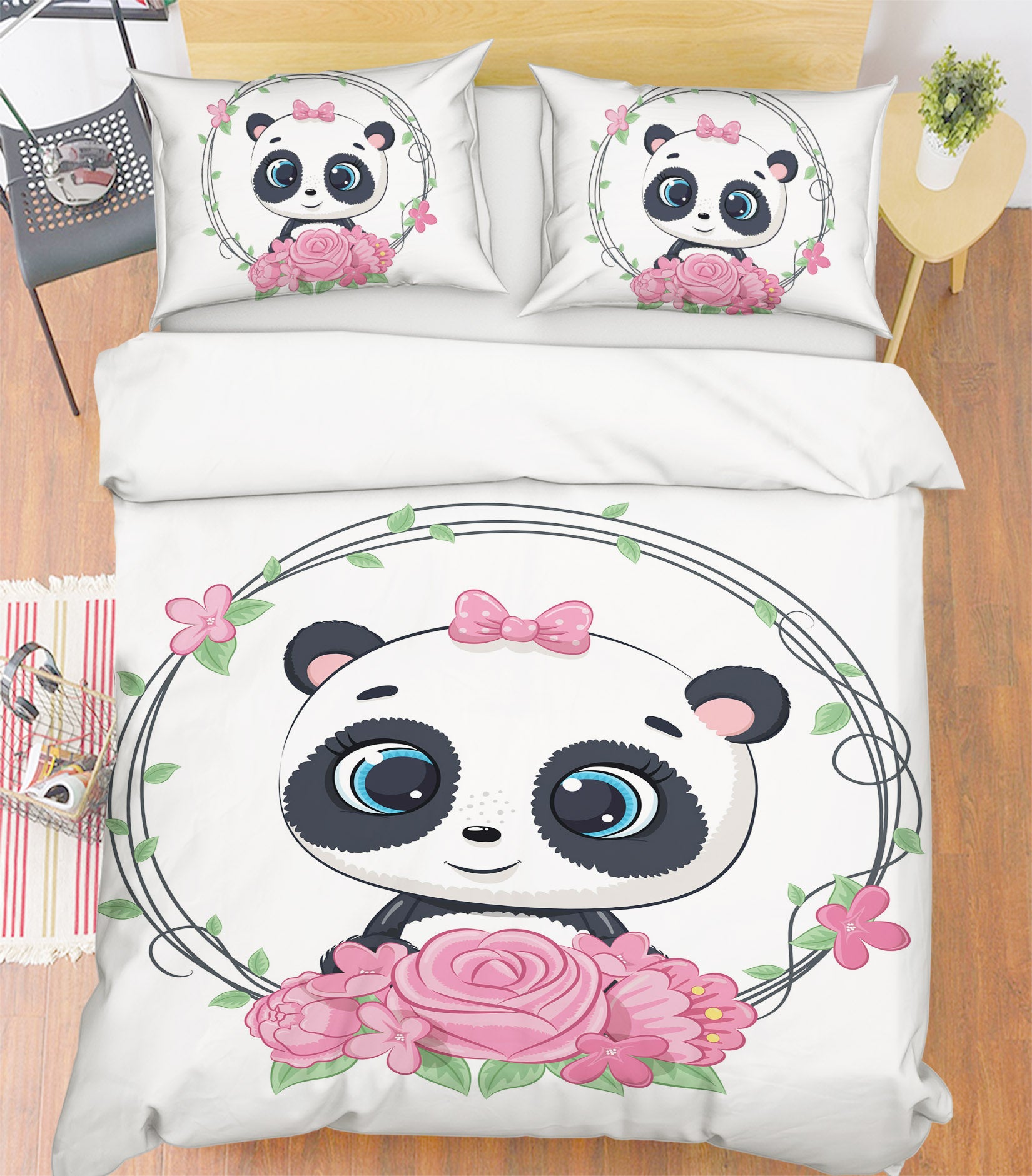 3D Pink Flower Panda 59056 Bed Pillowcases Quilt
