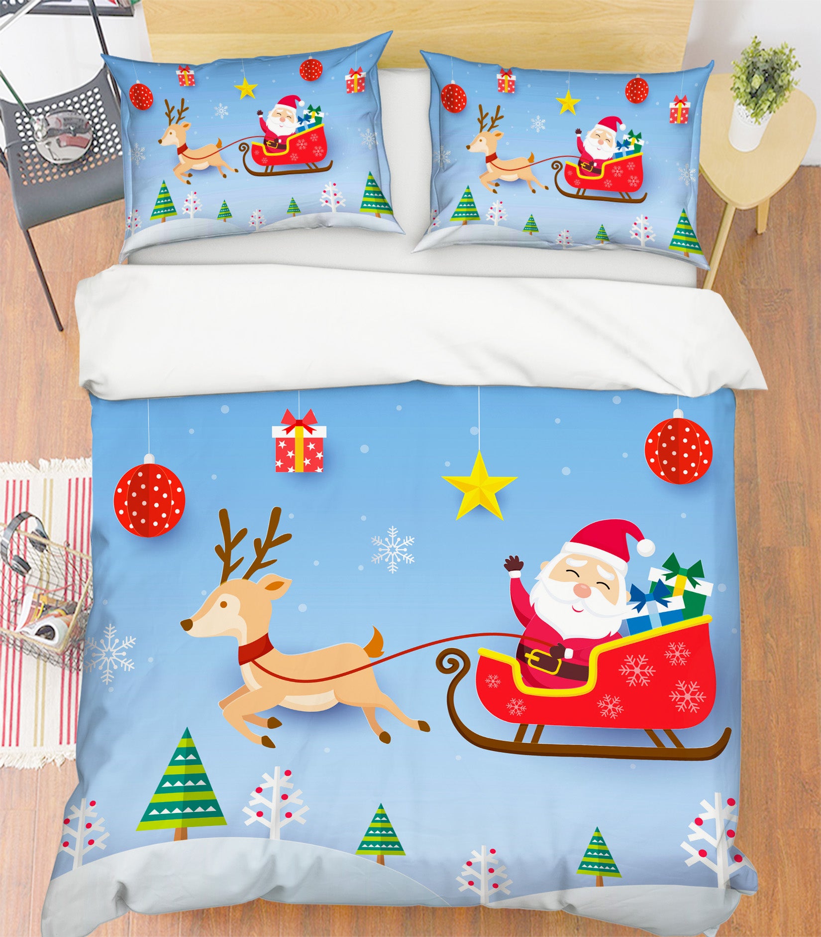 3D Santa Sleigh Deer 60205 Bed Pillowcases Quilt