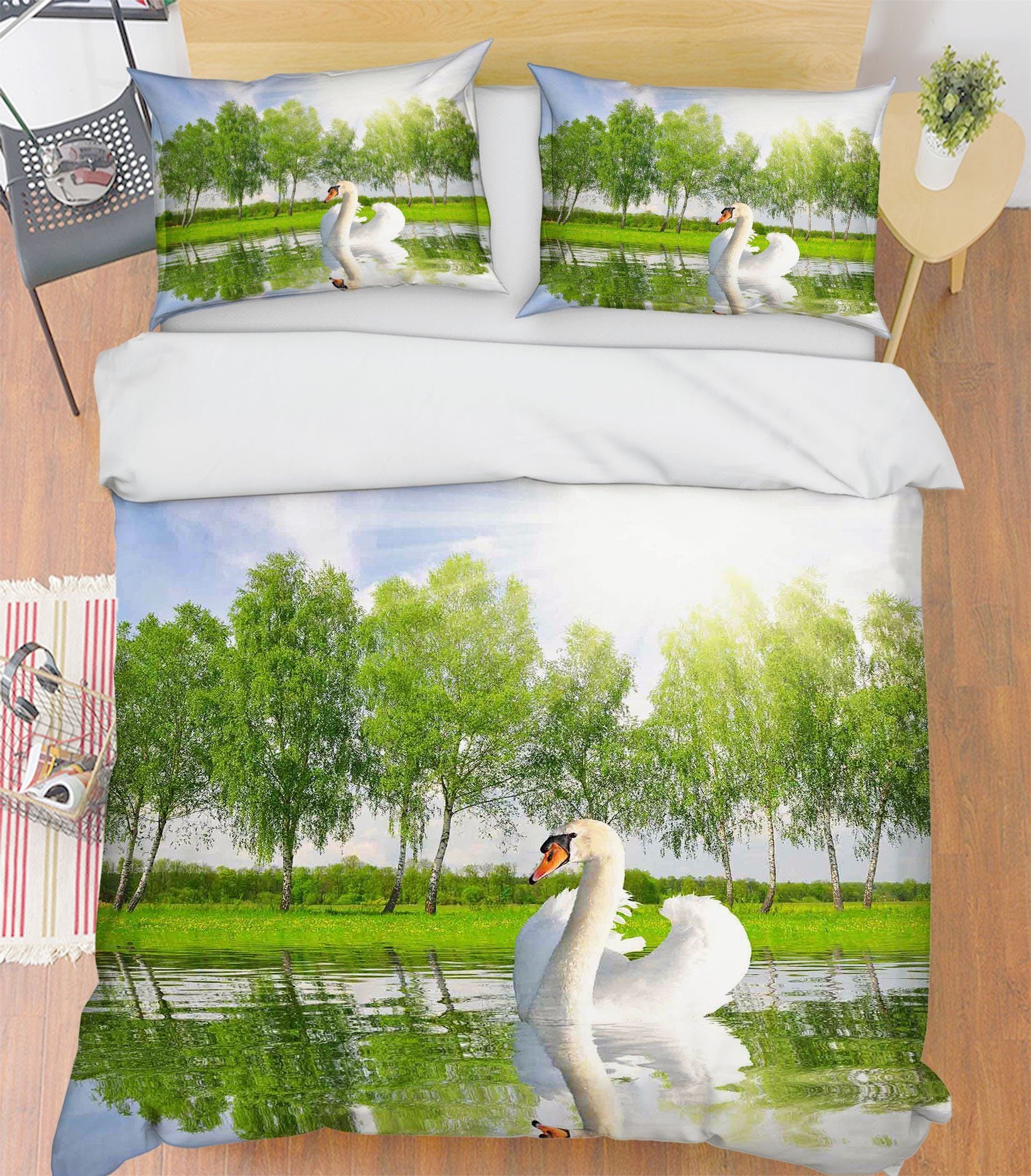 3D Lake White Swan 241 Bed Pillowcases Quilt Wallpaper AJ Wallpaper