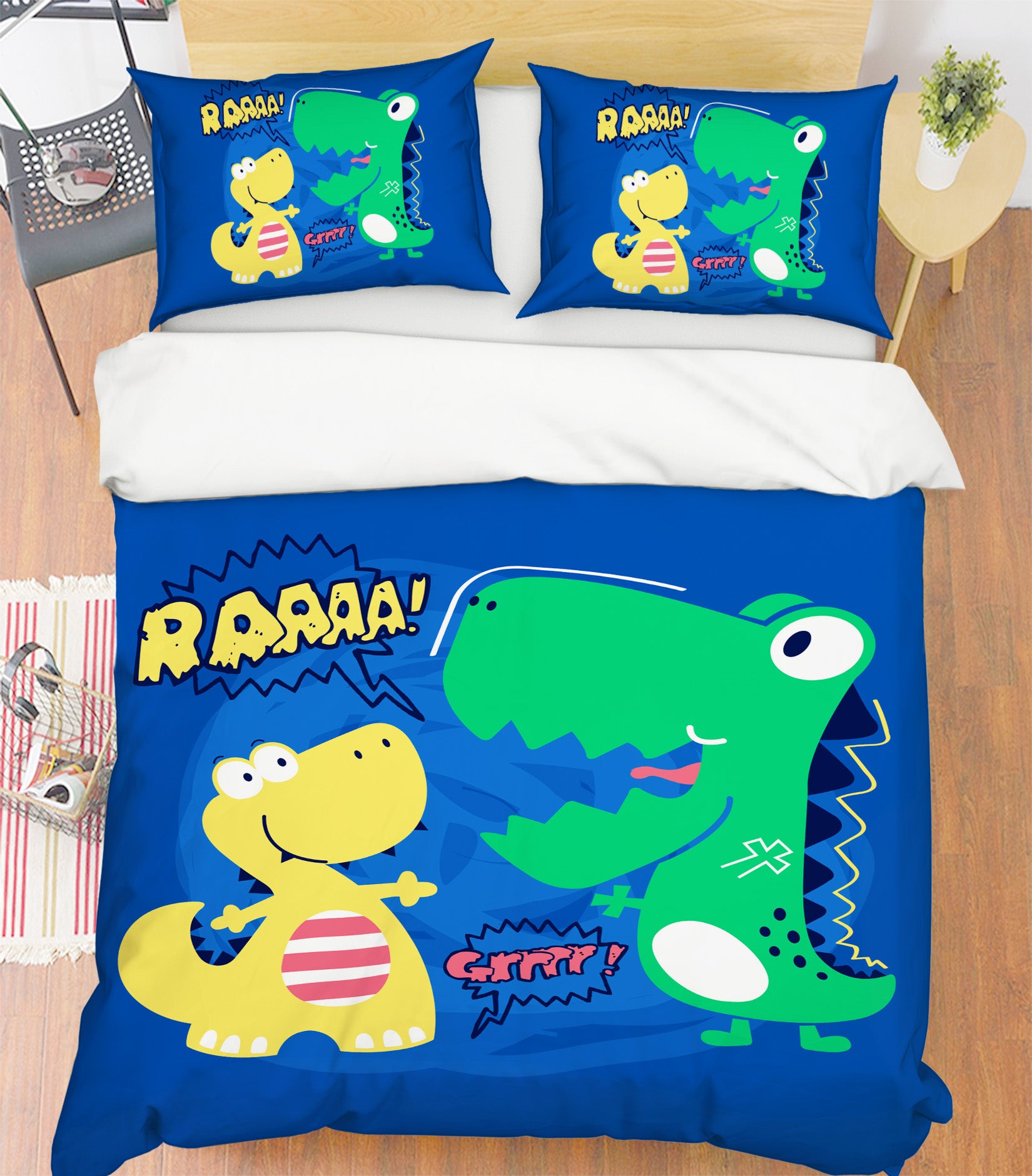 3D Cartoon Yellow Green Dinosaur 59033 Bed Pillowcases Quilt