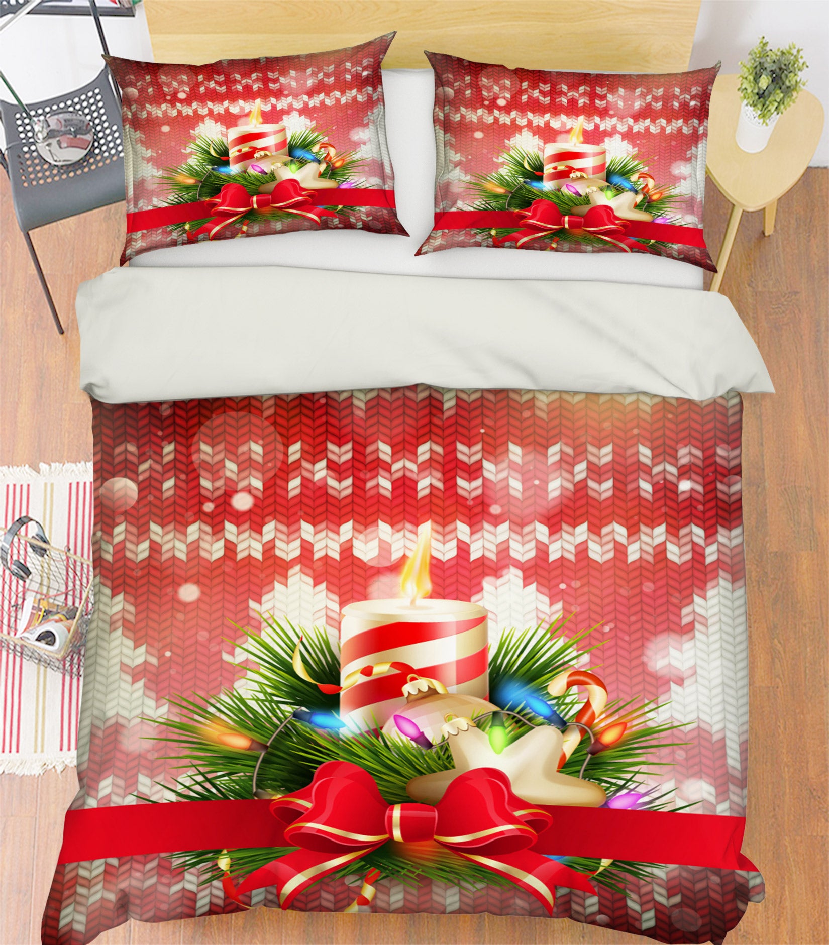 3D Candle Bowknot 50020 Christmas Quilt Duvet Cover Xmas Bed Pillowcases
