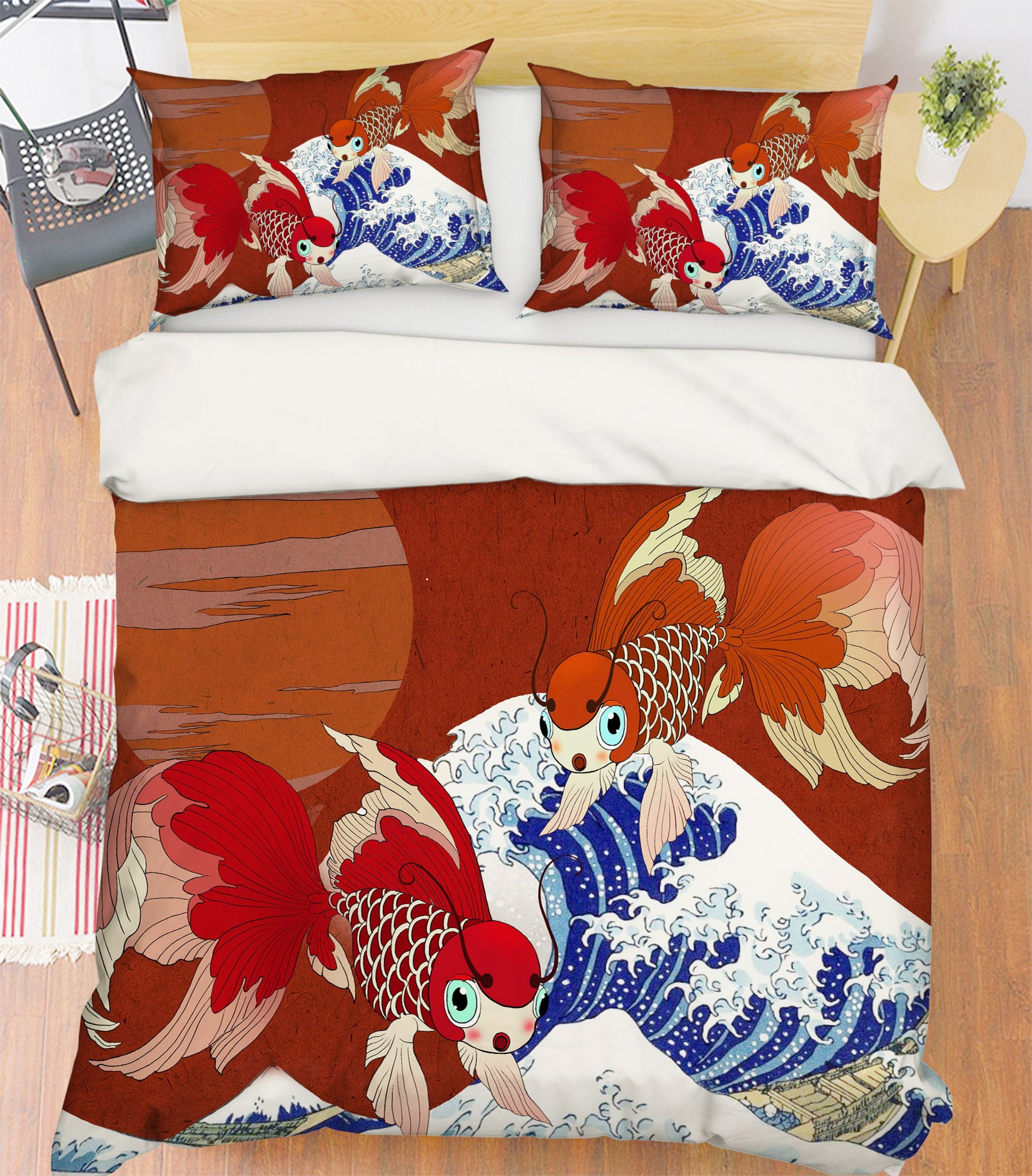 3D Fish Waves 13046 Bed Pillowcases Quilt
