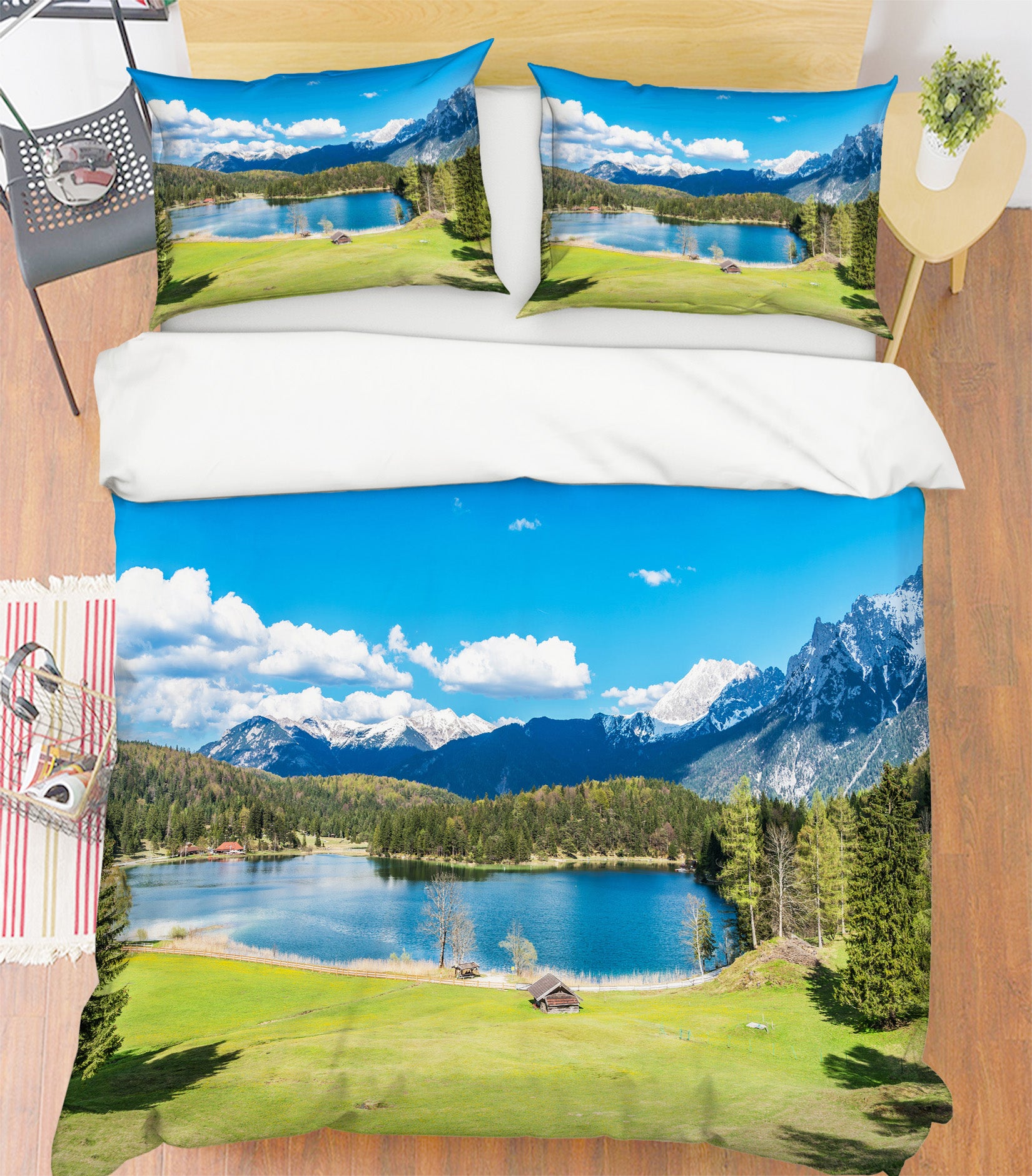 3D Snow Mountain Lake 60095 Bed Pillowcases Quilt