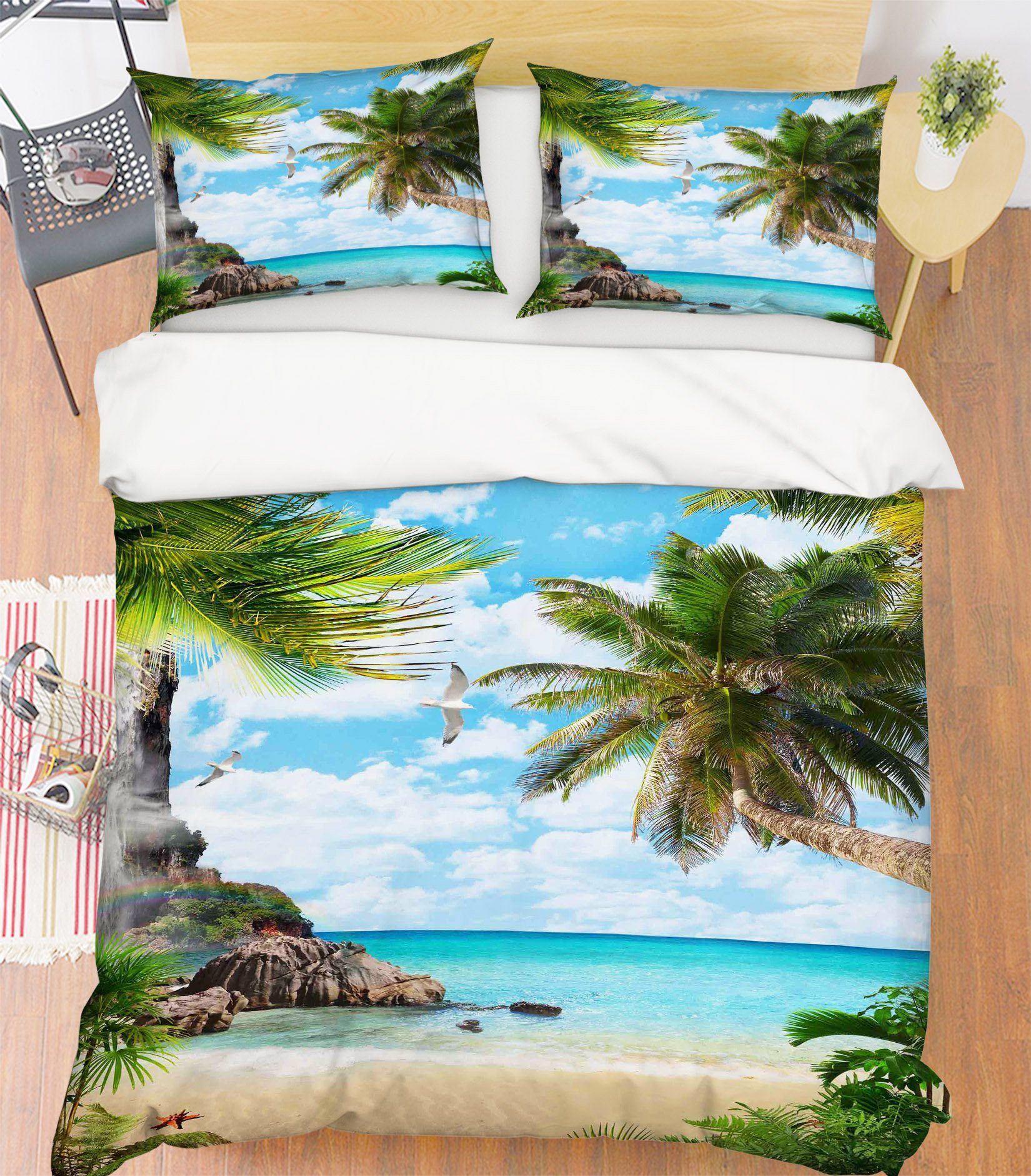 3D Coconut Tree Seagull 168 Bed Pillowcases Quilt Wallpaper AJ Wallpaper