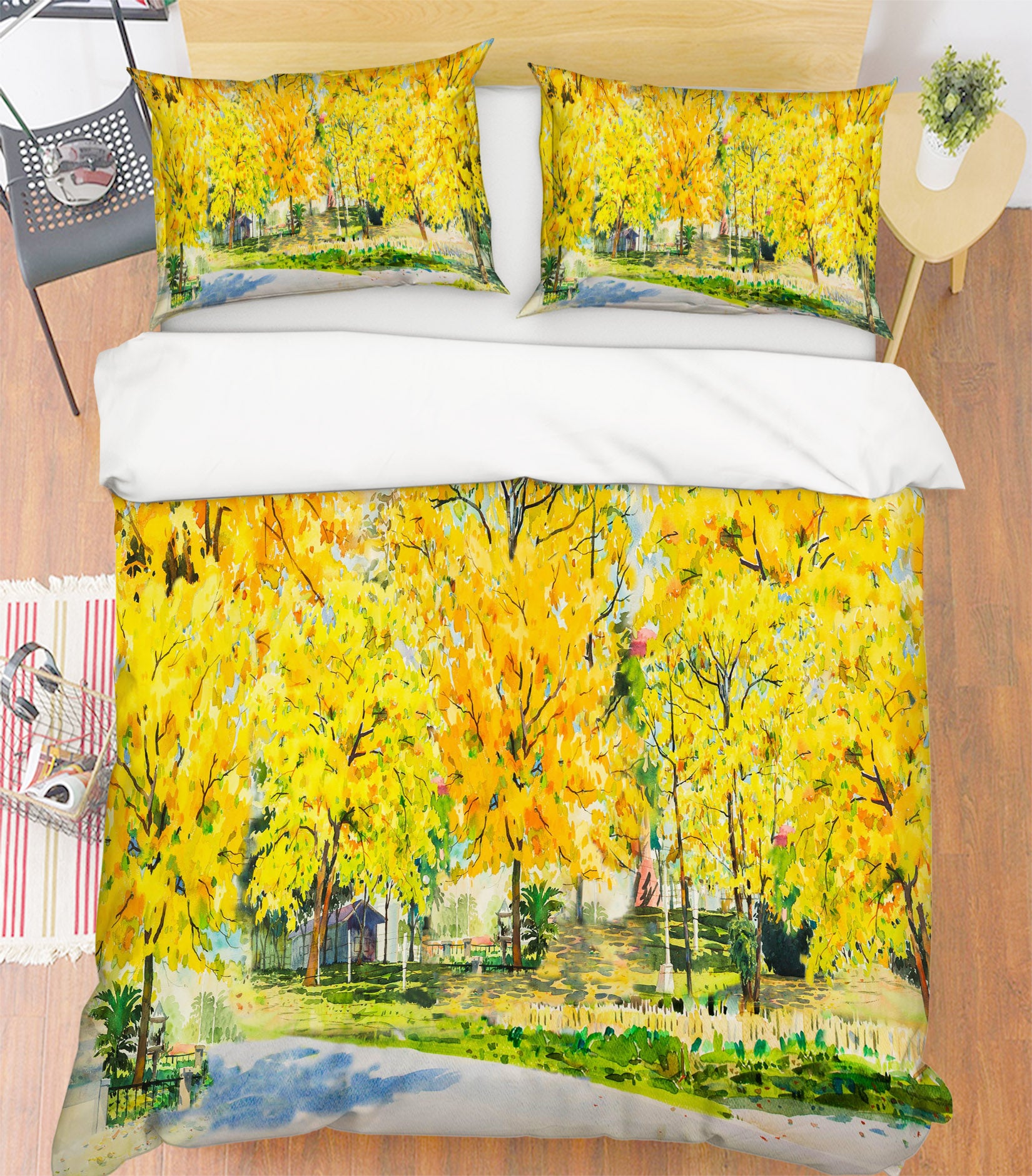 3D Yellow Forest 60136 Bed Pillowcases Quilt