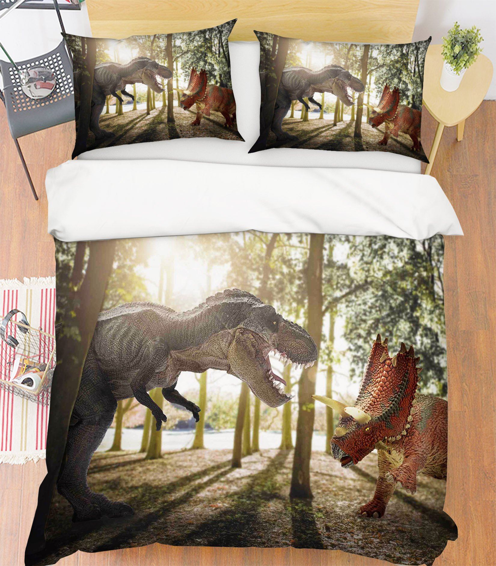 3D Tyrannosaurus Battle 085 Bed Pillowcases Quilt Wallpaper AJ Wallpaper