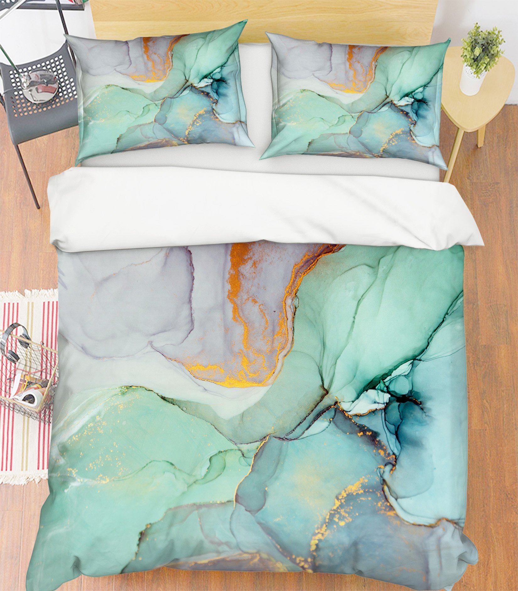 3D Green Gradient Stone Pattern 074 Bed Pillowcases Quilt Wallpaper AJ Wallpaper