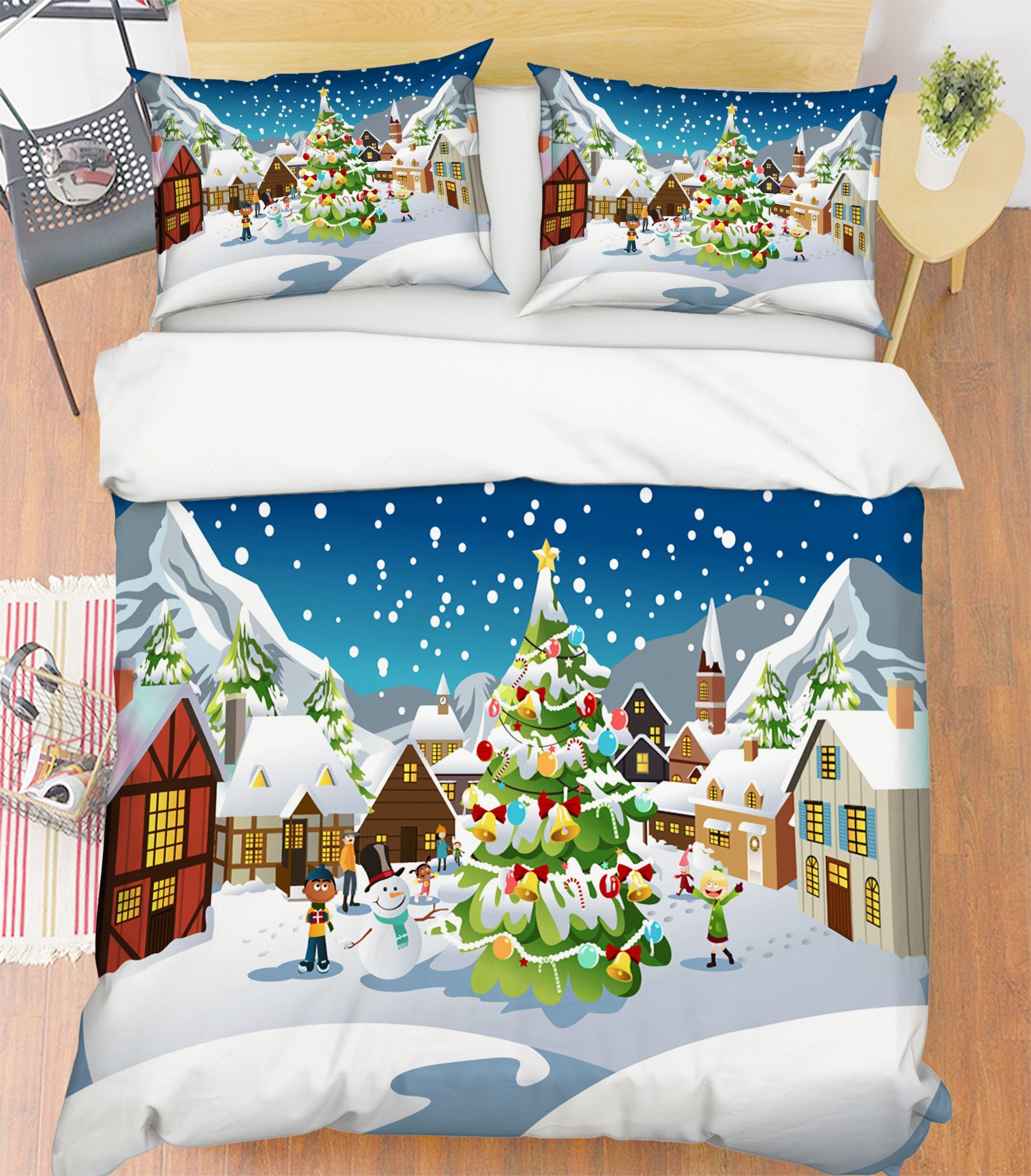 3D Snow House Tree 45025 Christmas Quilt Duvet Cover Xmas Bed Pillowcases