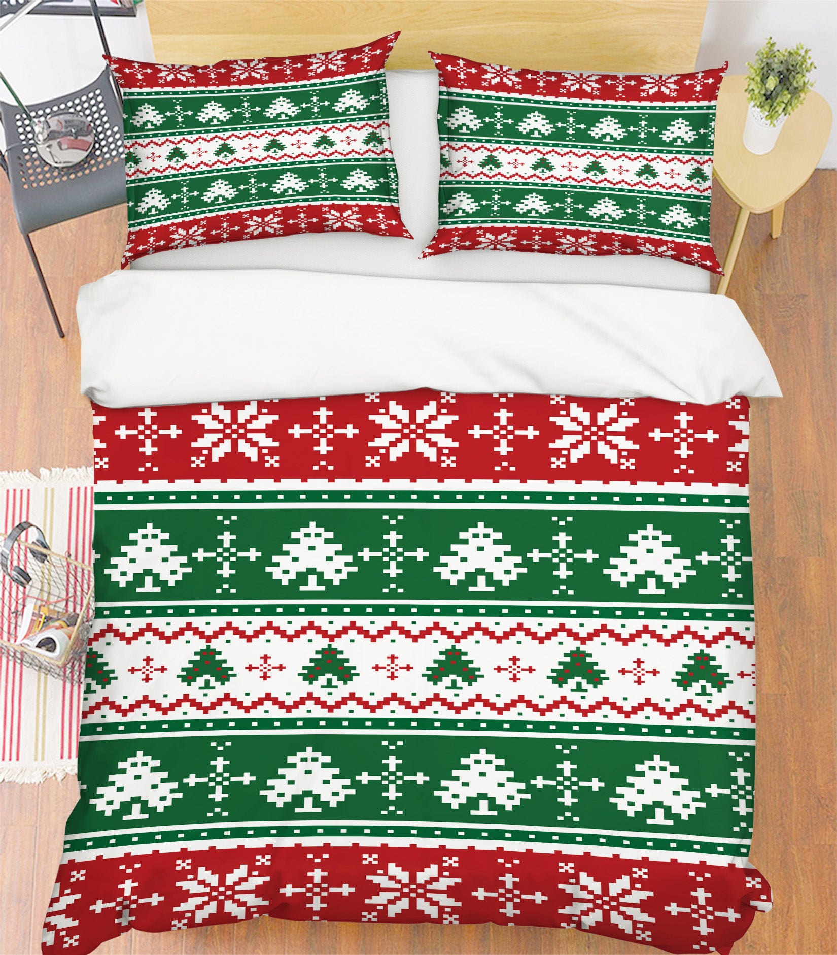 3D Red Green Tree Snowflake Pattern 51155 Christmas Quilt Duvet Cover Xmas Bed Pillowcases