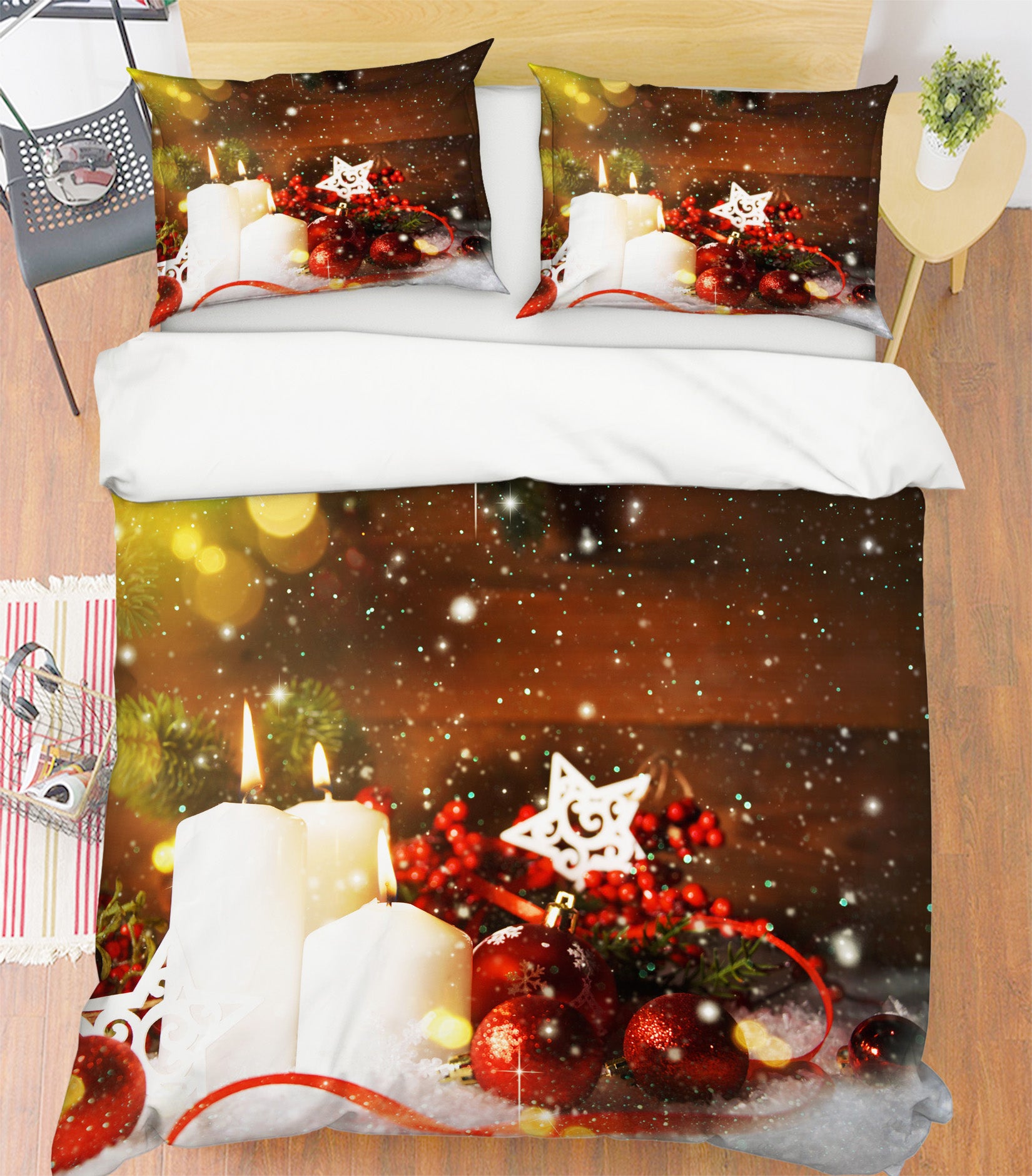 3D Snowing White Candle 51115 Christmas Quilt Duvet Cover Xmas Bed Pillowcases
