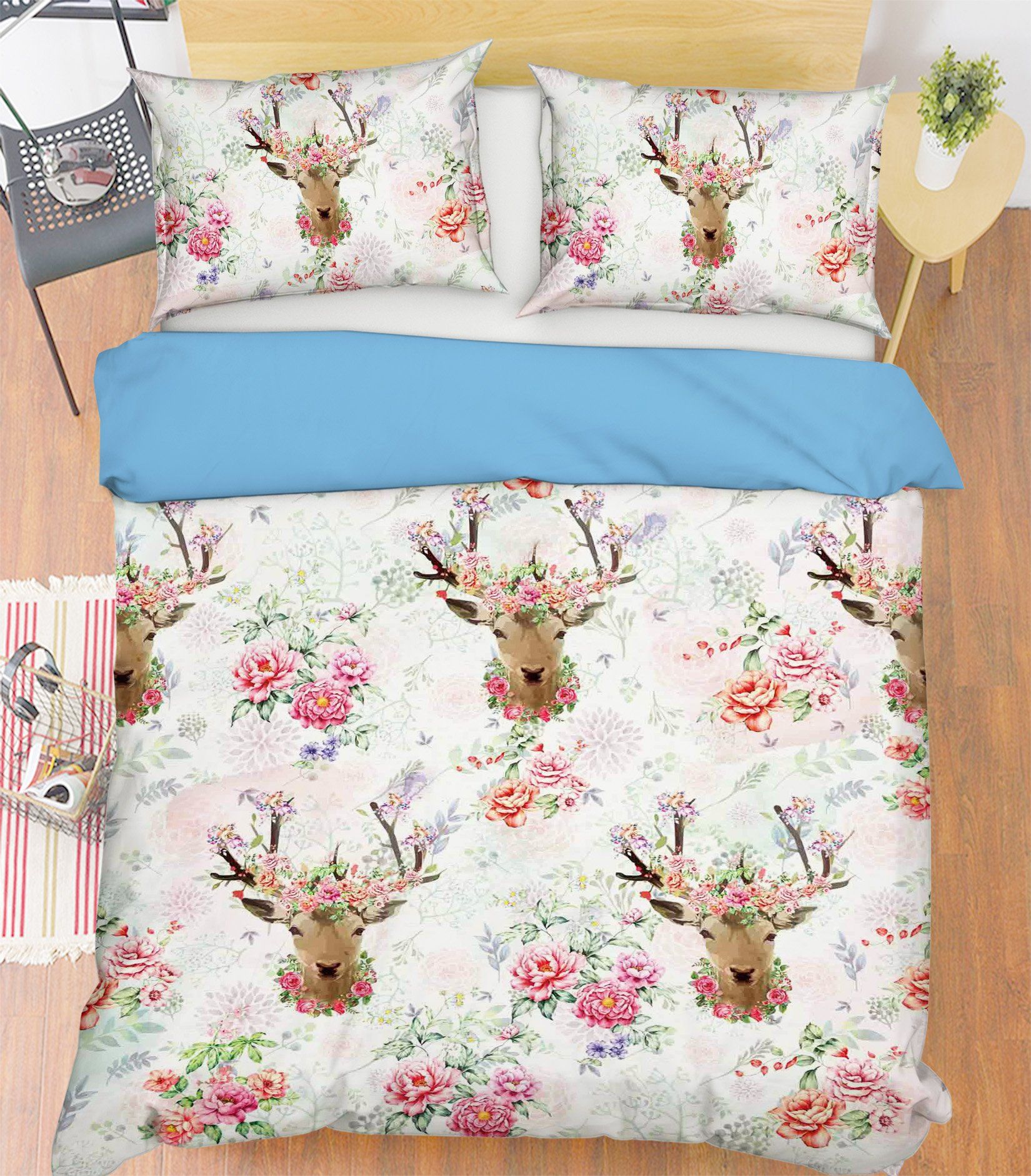 3D Elk Flower 144 Bed Pillowcases Quilt Wallpaper AJ Wallpaper