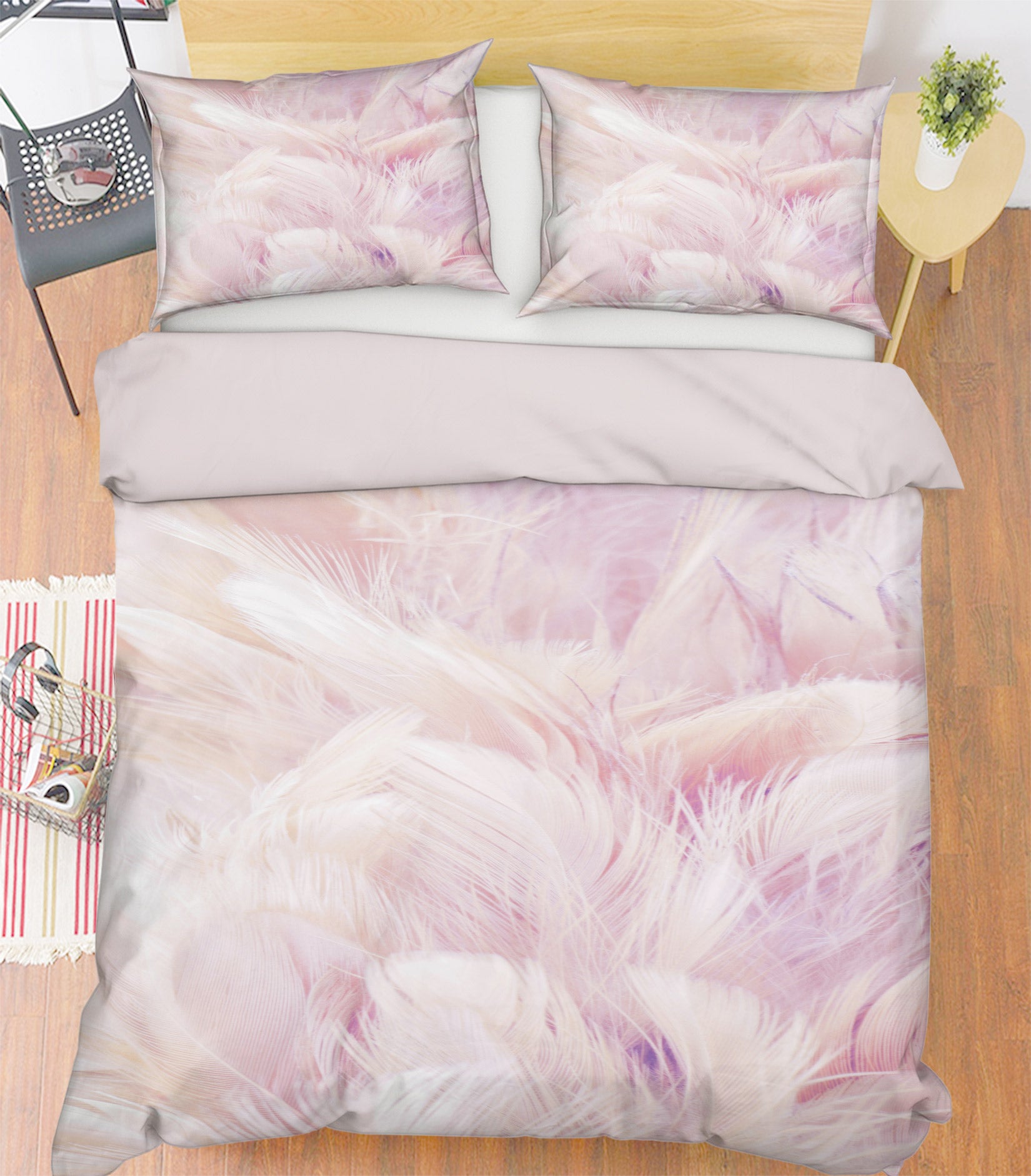 3D Pink White Feathers 60043 Bed Pillowcases Quilt