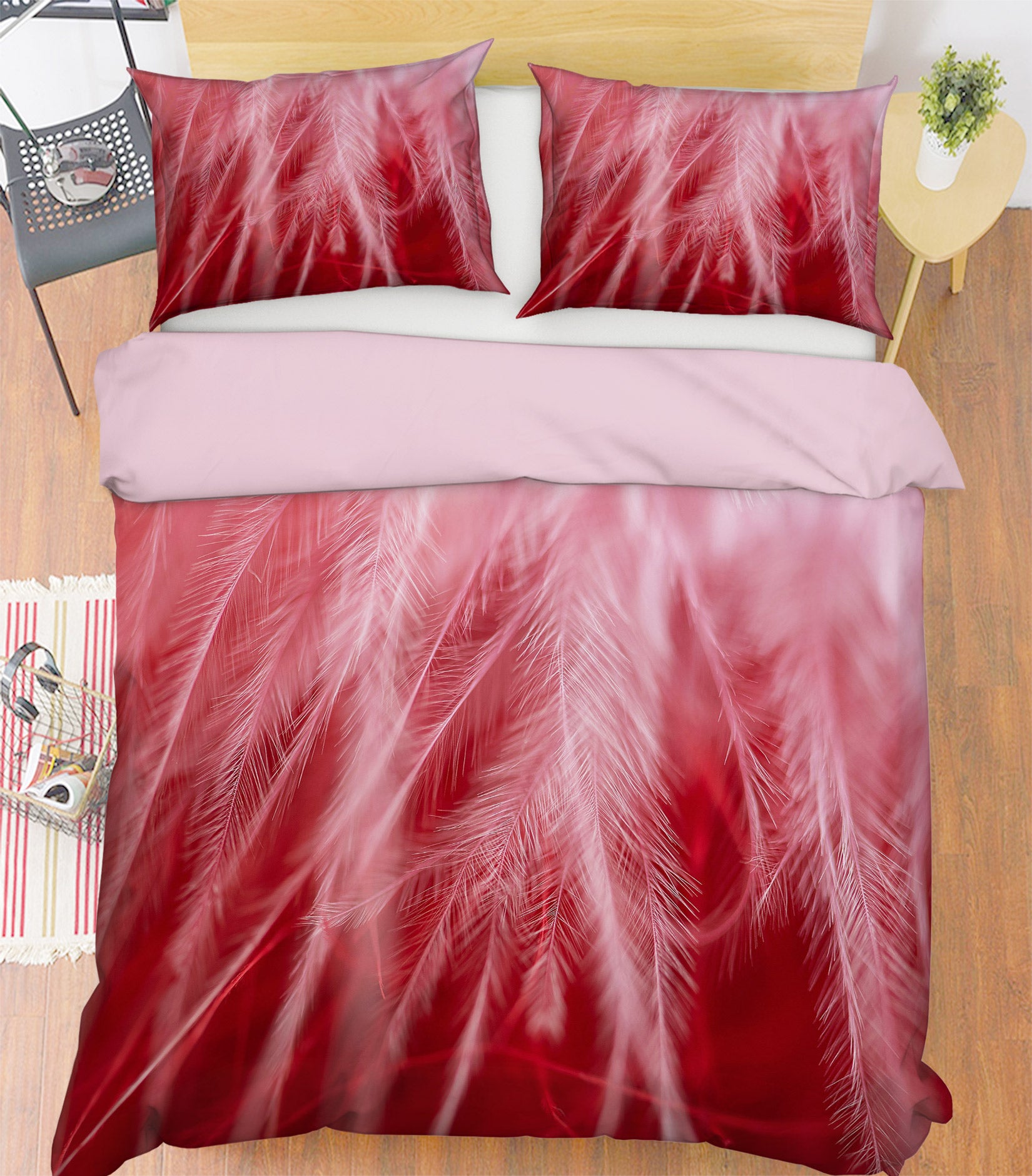 3D Red Feather 60020 Bed Pillowcases Quilt