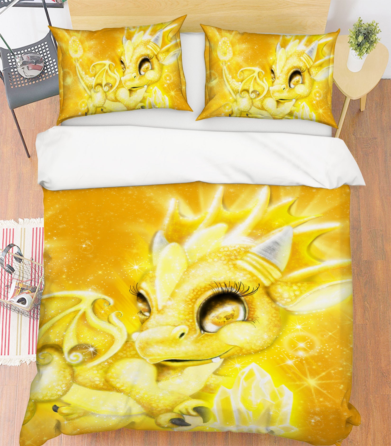 3D Yellow Crystal Dragon 8580 Sheena Pike Bedding Bed Pillowcases Quilt Cover Duvet Cover