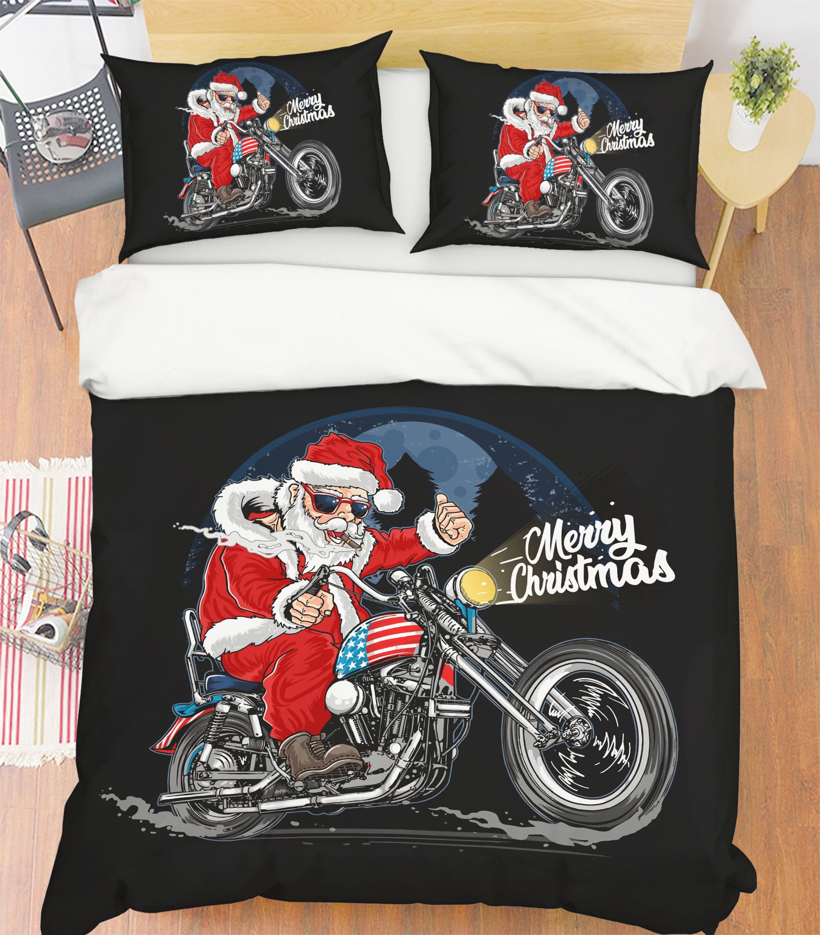 3D Santa Claus Motorcycle 59024 Bed Pillowcases Quilt