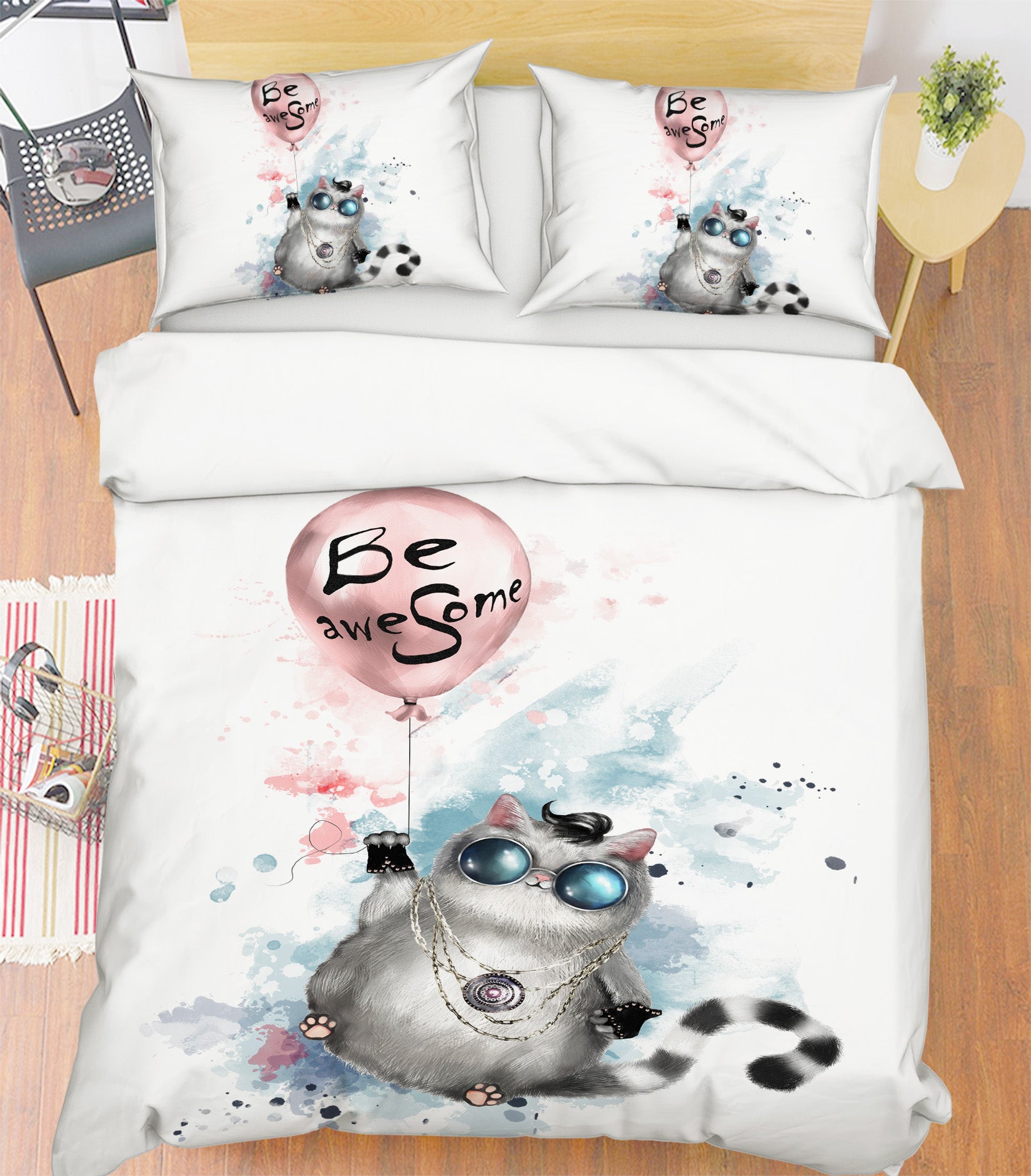 3D Cat Balloon 15037 Bed Pillowcases Quilt